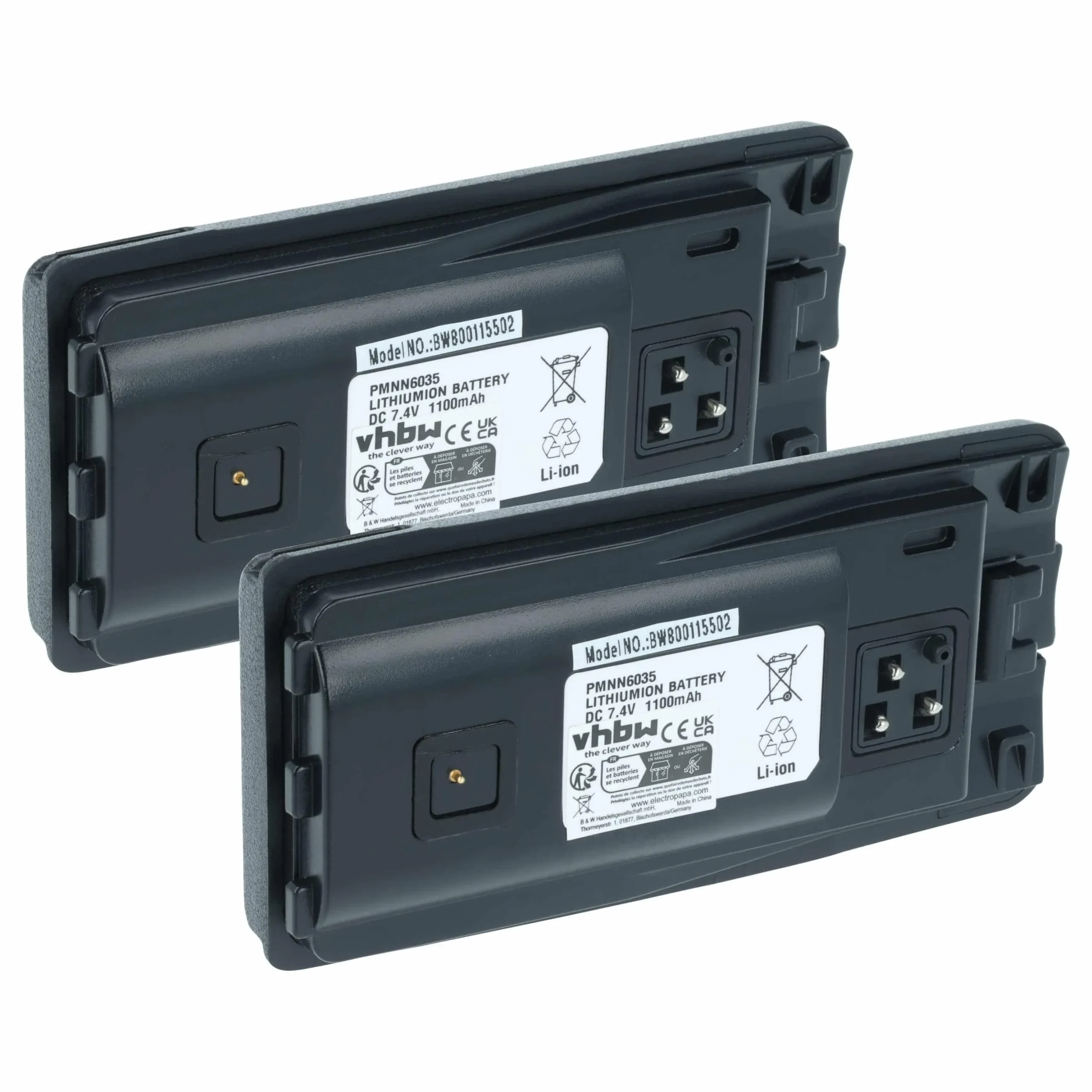 2x Batteries remplace Motorola PMNN6035, 6080384X65 pour radio talkie-walkie Motorola- 1100mAh 7,4V Li-ion