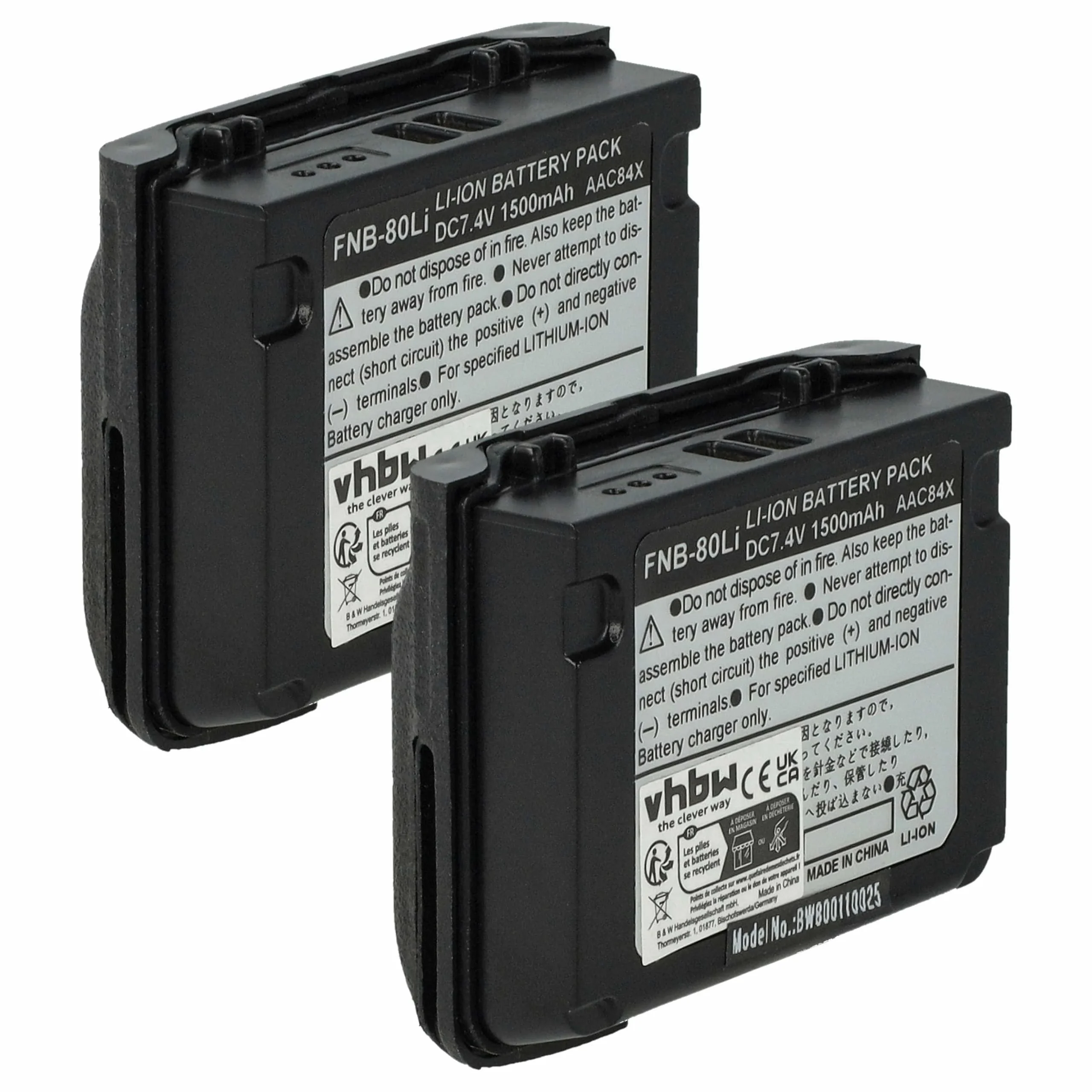 2x Batteries remplace Vertex Yaesu FNB-80Li pour radio talkie-walkie Vertex Yaesu- 1500mAh 7,4V Li-ion