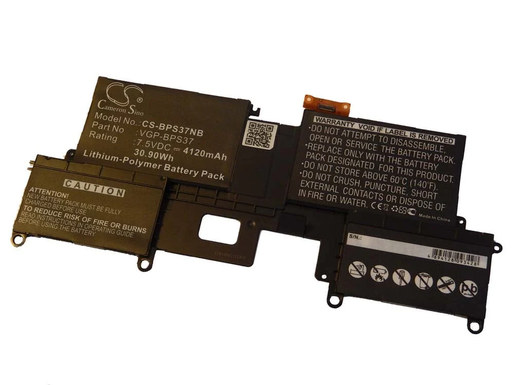 Batterie remplace Sony VGP-BPS37, VGP-BPSE38 pour ordinateur portable Sony- 4120mAh 7,5V Li-polymère, noir