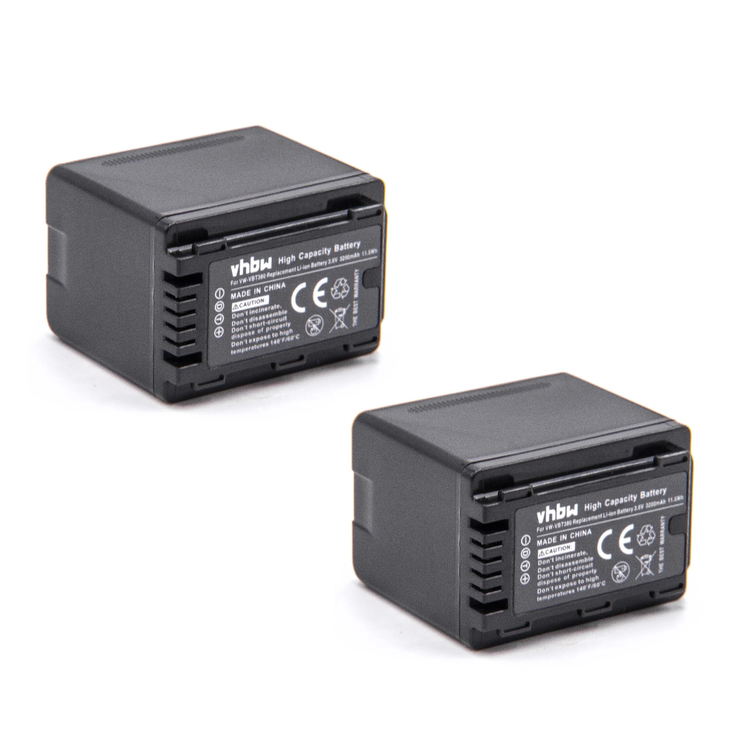 2x Batteries remplace Panasonic VW-VBK180, VW-VBK360 pour caméscope Panasonic- 3200mAh 3,6V Li-ion avec puce