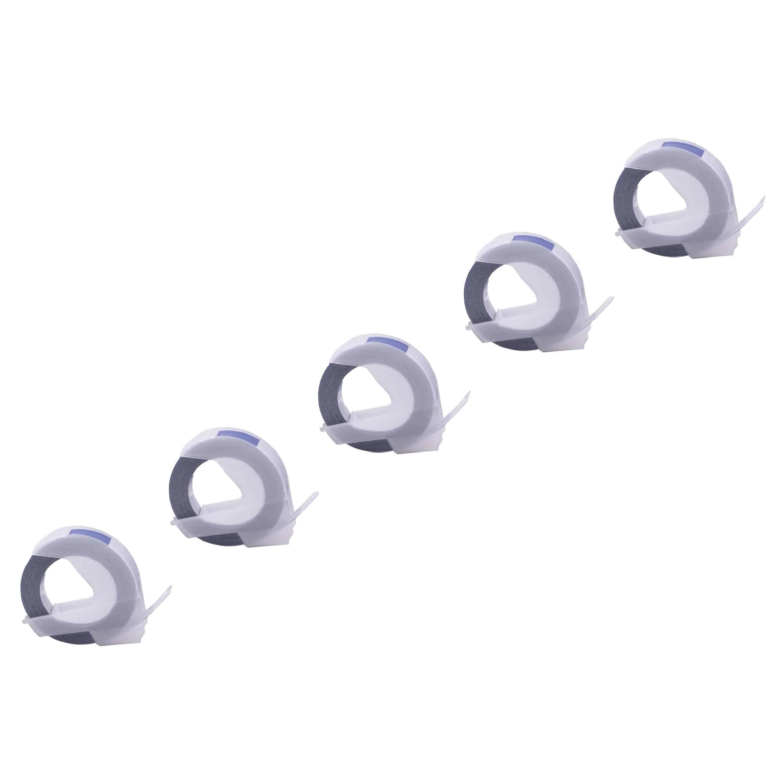 5x Cassettes à ruban, gaufrage relief remplacent Dymo 520106 - 9mm lettrage Blanc ruban Bleu, plastique