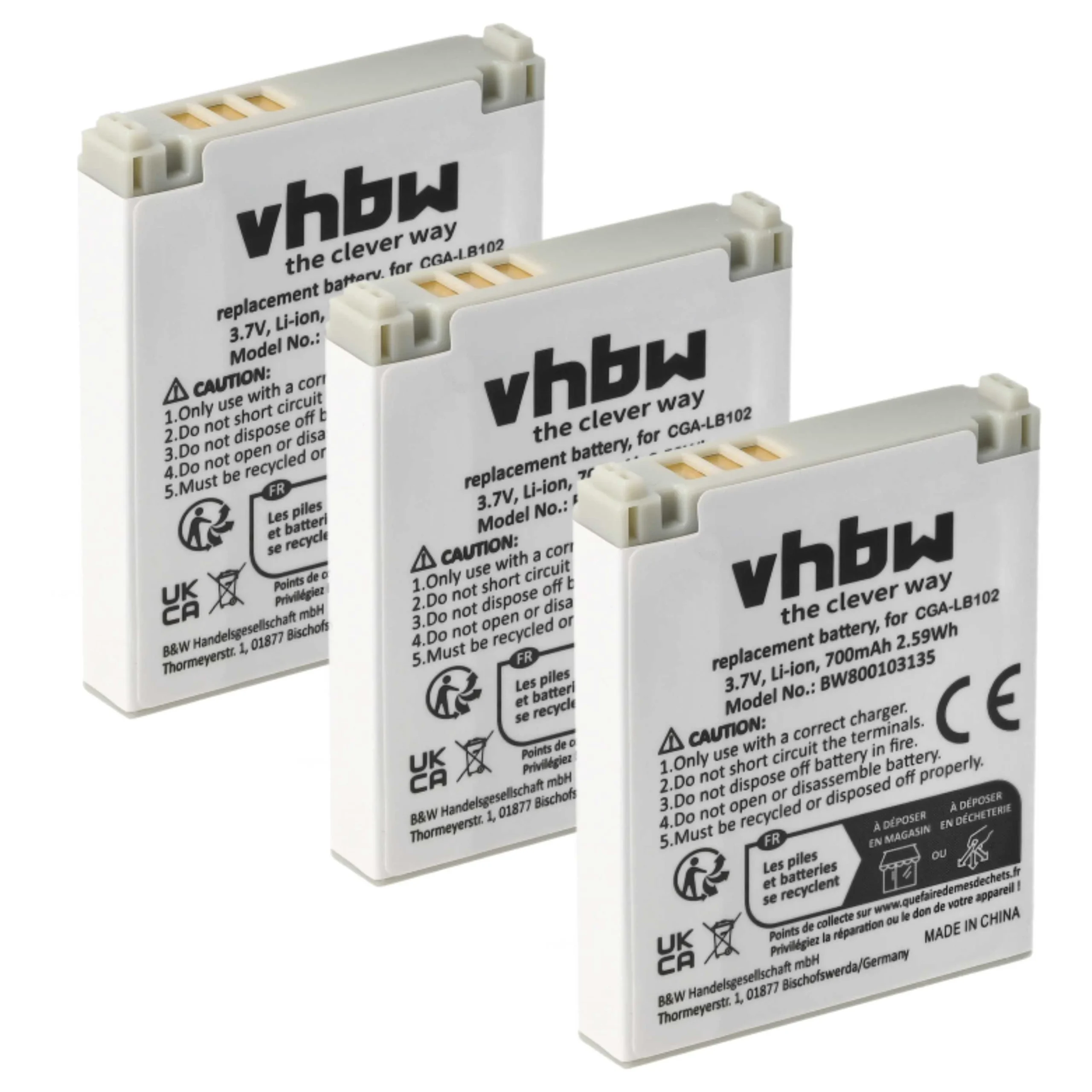 3x Batteries remplace Panasonic CGA-LB102 pour téléphone Panasonic - 700mAh 3,7V Li-ion