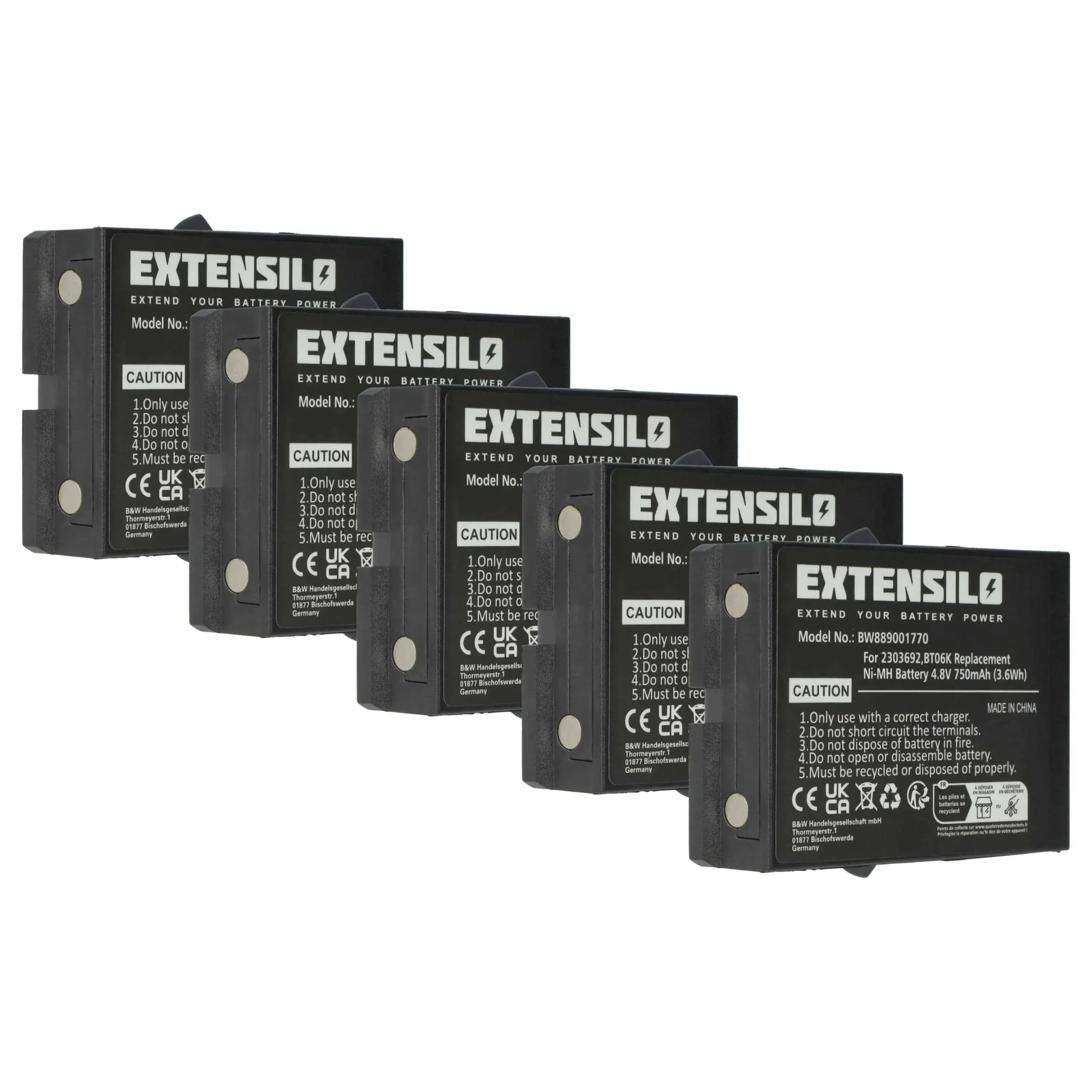 Batterie (5 pièces) remplace Danfoss BT06K, 2303692 - 750mAh 4,8V NiMH