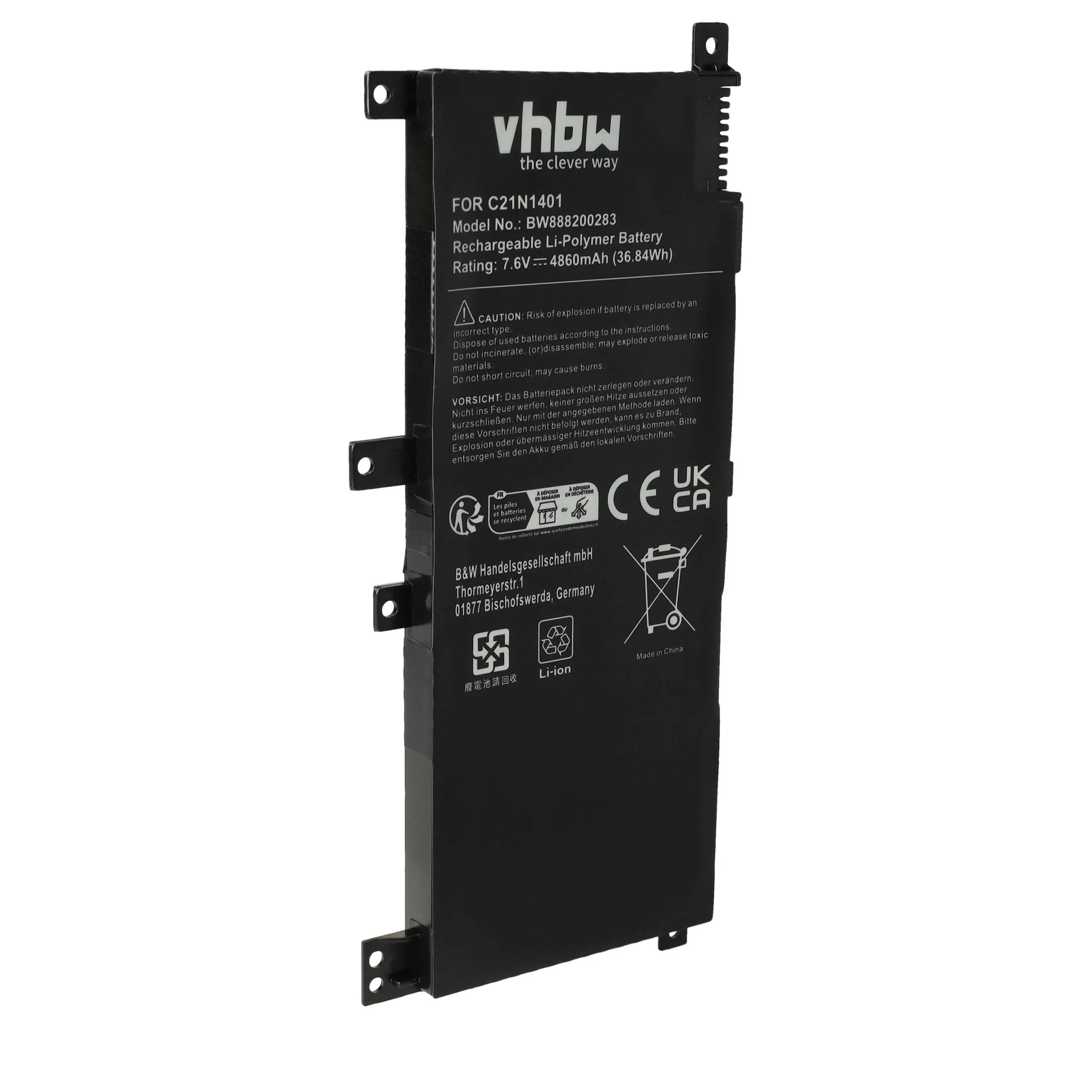 Batterie remplace Asus 0B200-01130200, C21N1401 pour ordinateur portable Asus- 4860mAh 7,6V Li-polymère
