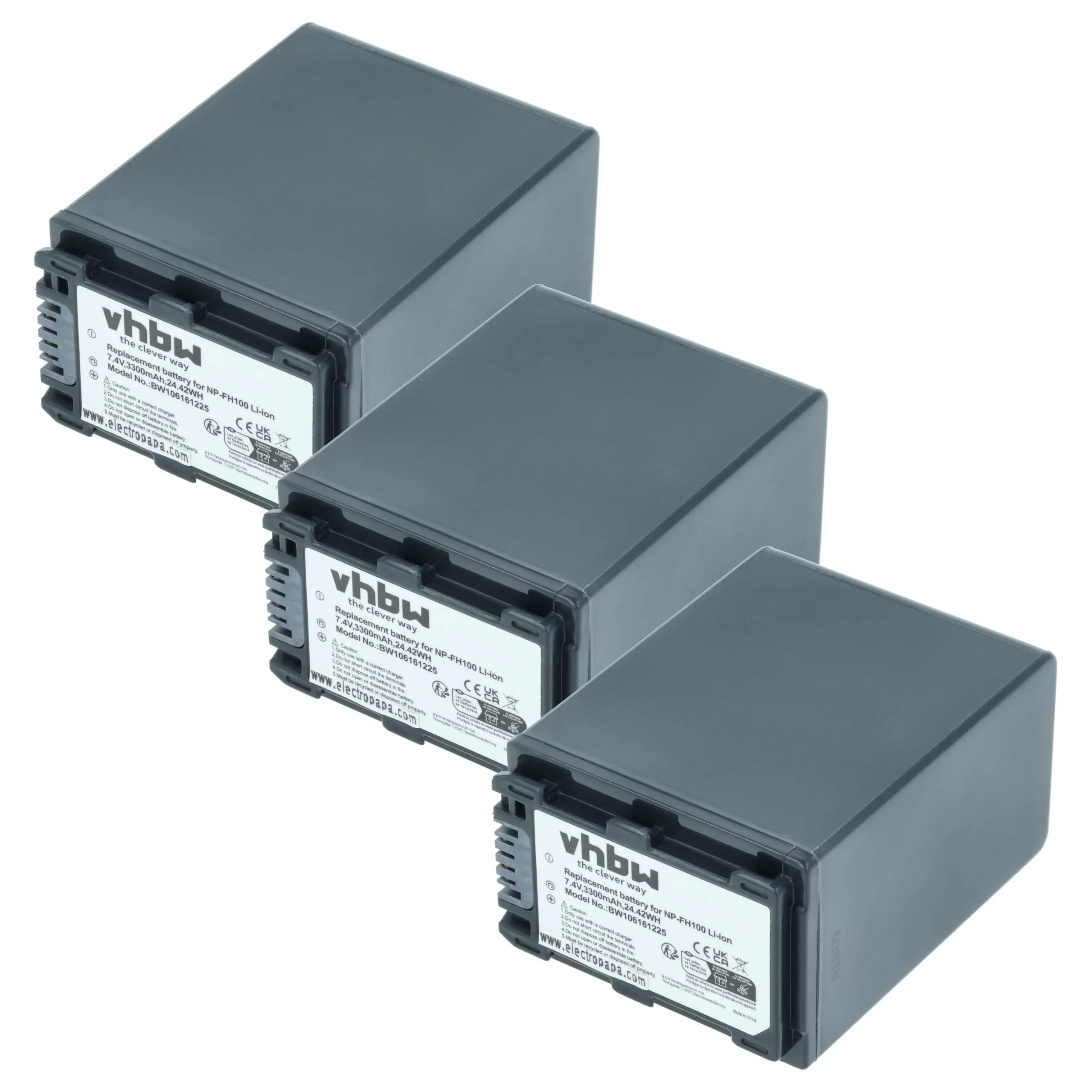 3x Batteries remplace Sony NP-FH50, NP-FH100, NP-FH40 pour caméscope Sony- 3300mAh 7,4V Li-ion avec puce