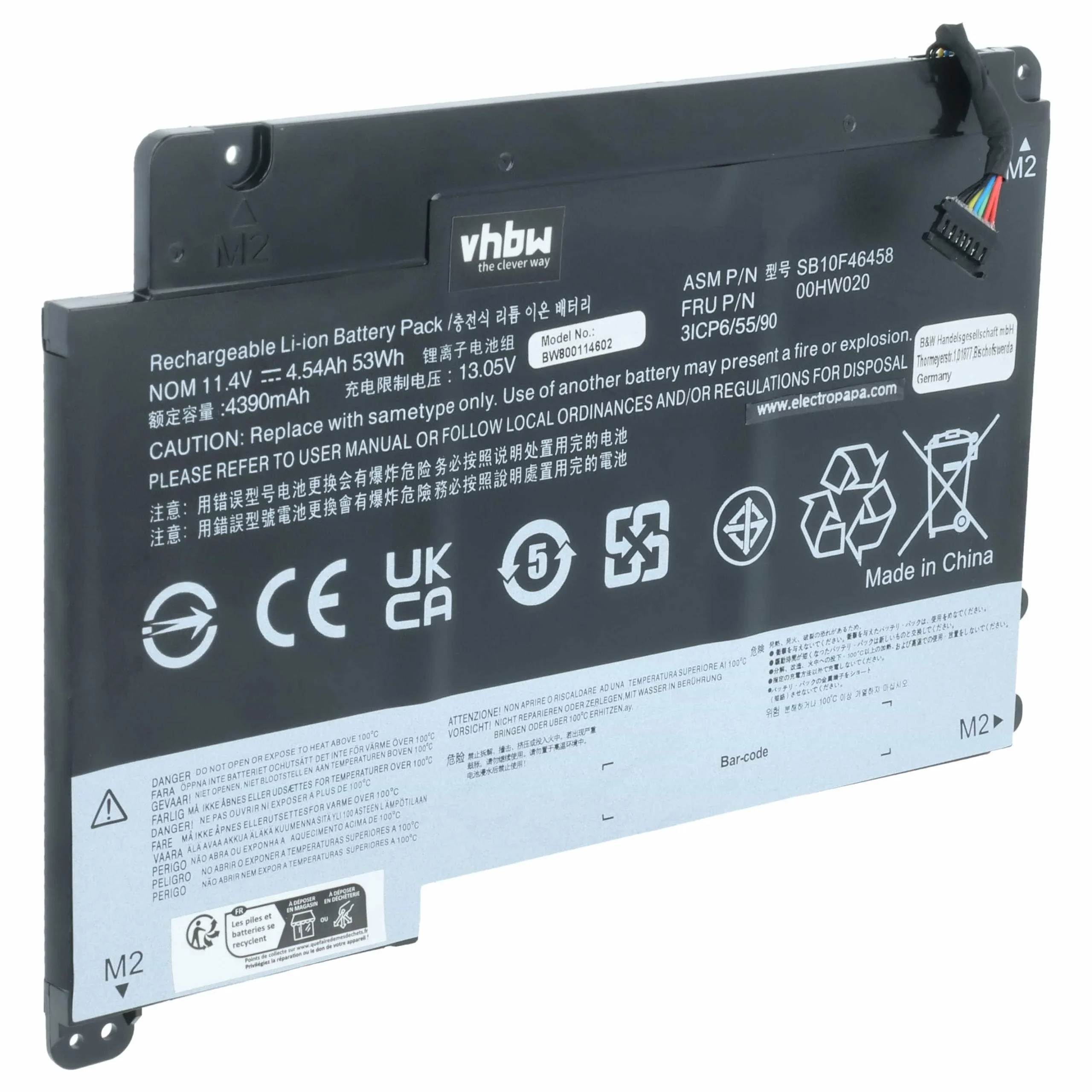 Batterie remplace Lenovo 00HW021, 00HW020 pour ordinateur portable Lenovo- 4200mAh 11,4V Li-polymère