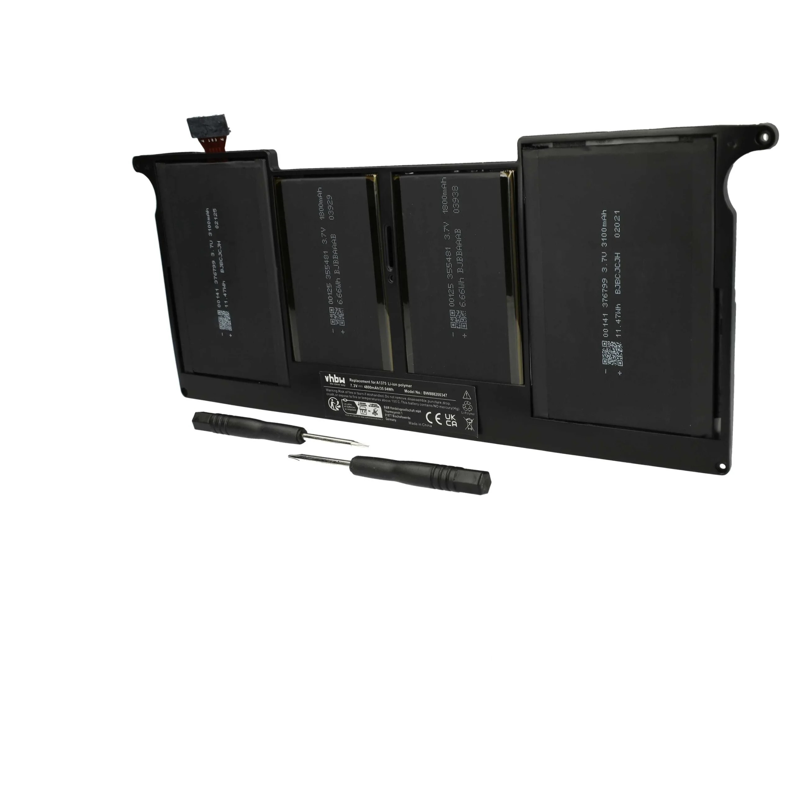 Batterie remplace Apple 661-5736, 020-6920-B pour ordinateur portable Apple- 4800mAh 7,3V Li-polymère, noir