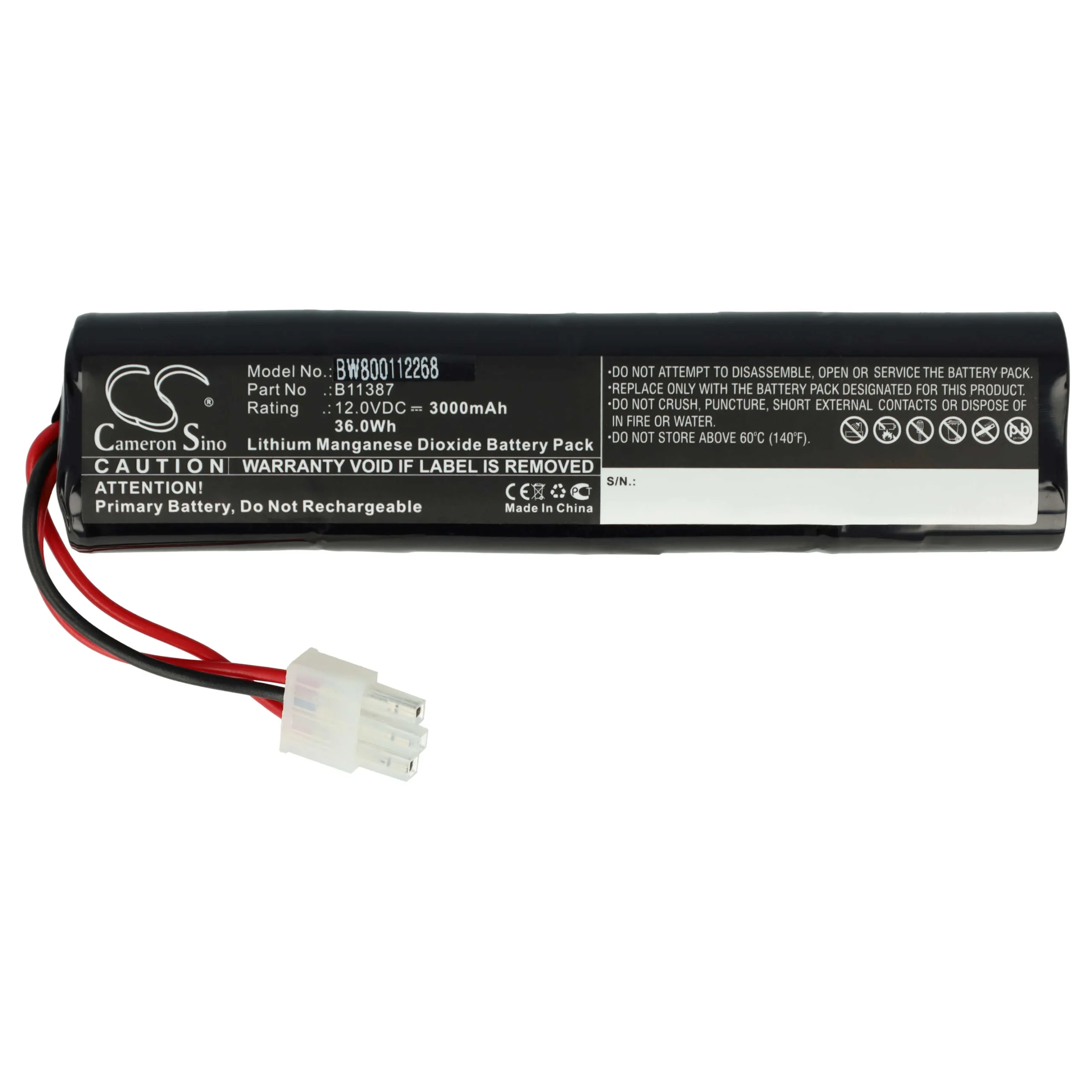 Pile remplace 00185-2, 001852, 4032-001 pour appareil médical Schiller America - 3000mAh 12V Li-MnO2