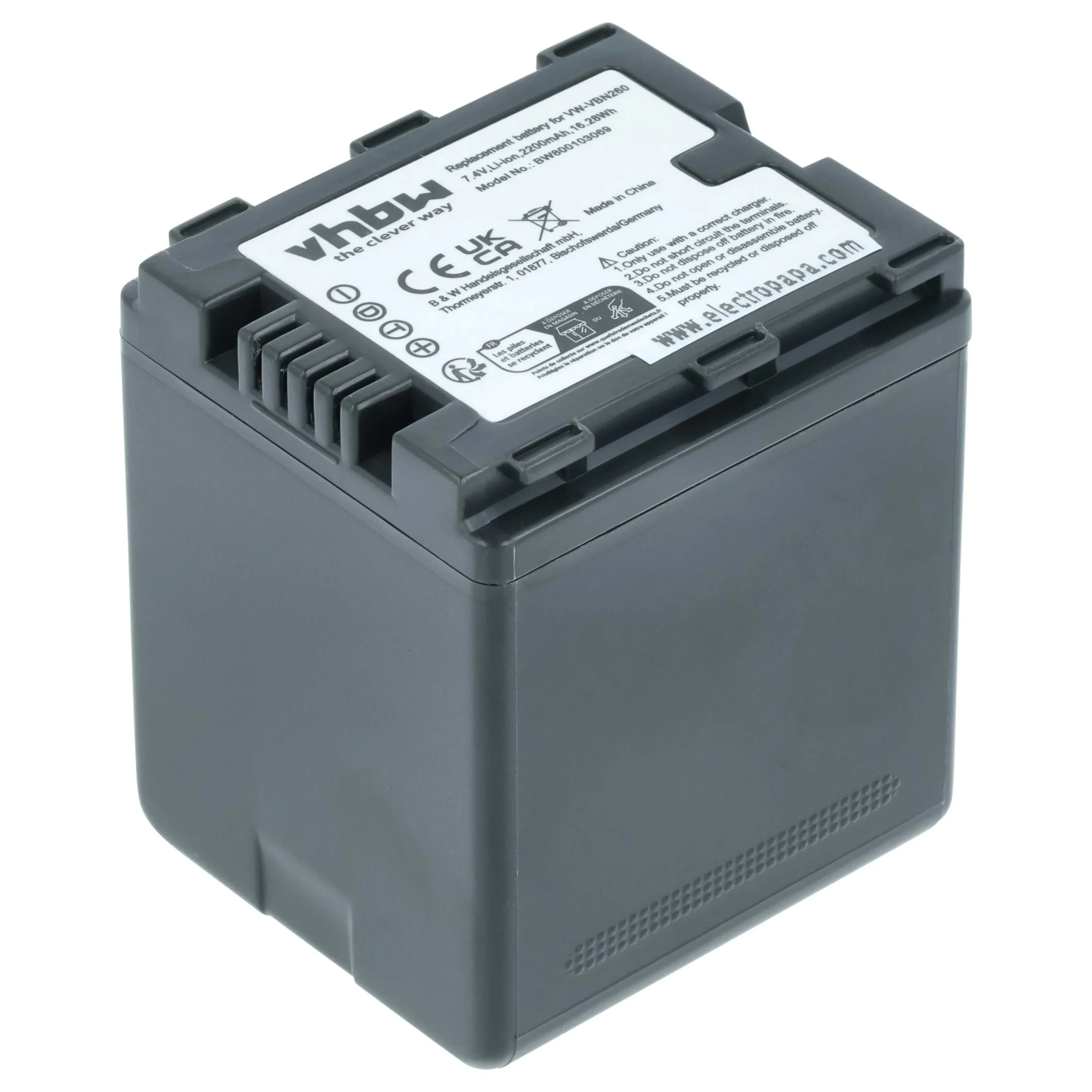 Batterie remplace Panasonic VW-VBN130E, VW-VBN130 pour caméscope Panasonic- 2200mAh 7,2V Li-ion avec puce