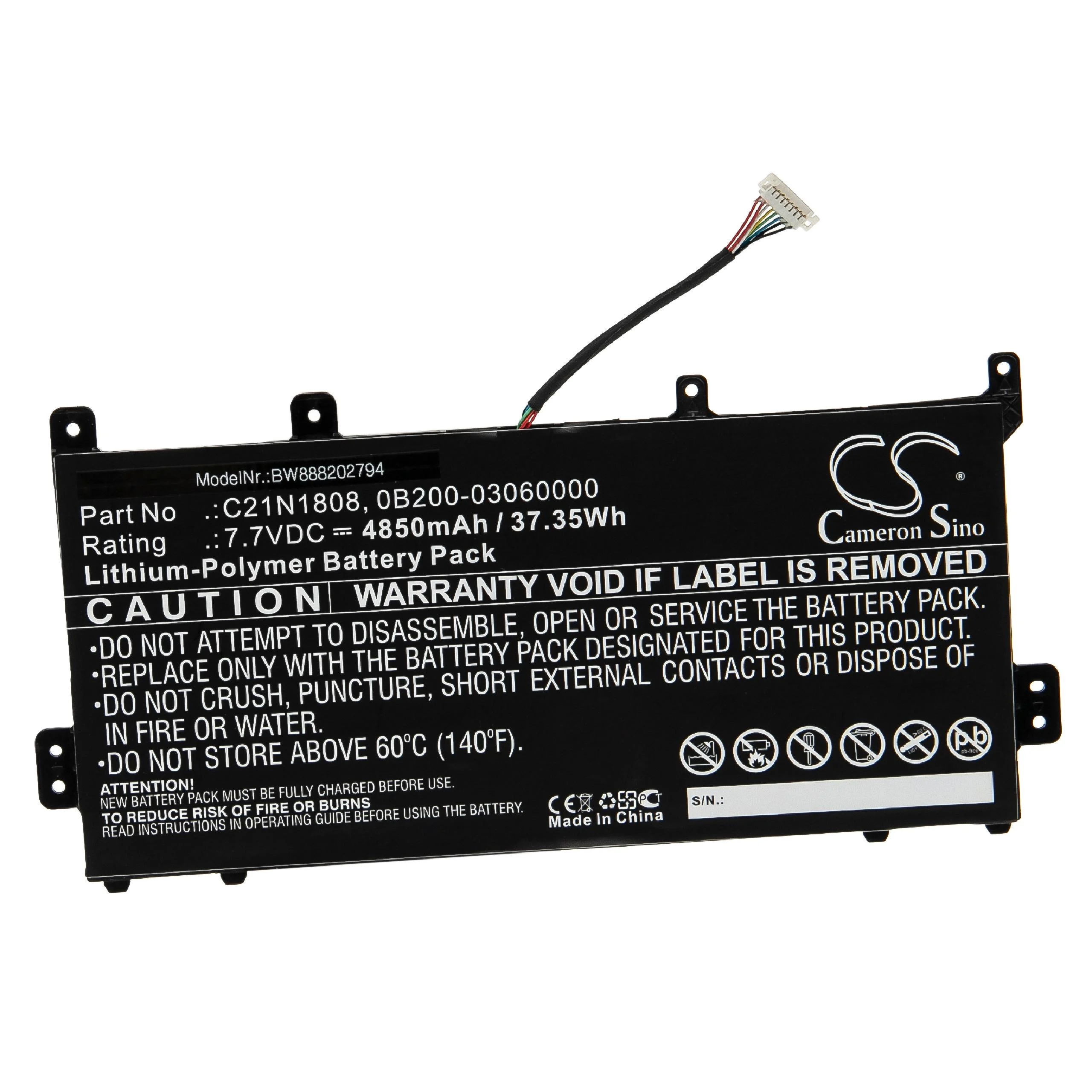Batterie remplace Asus 0B200-03060000, 0B200-03130000 pour ordinateur portable Asus- 4850mAh 7,7V Li-polymère