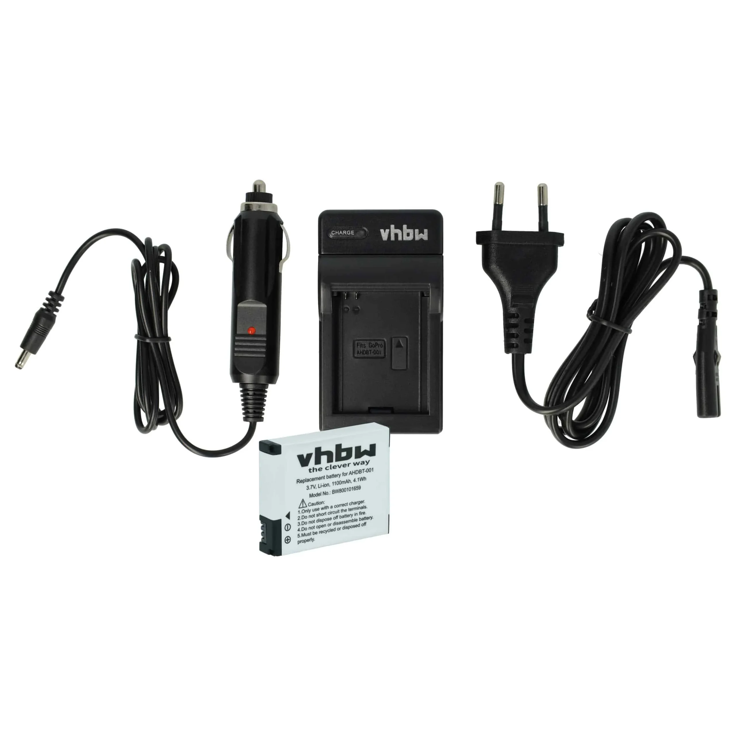 1x batterie, 1x station de charge avec câbles secteur et voiture remplace GoPro AHDBT-001 pour sport cam GoPro
