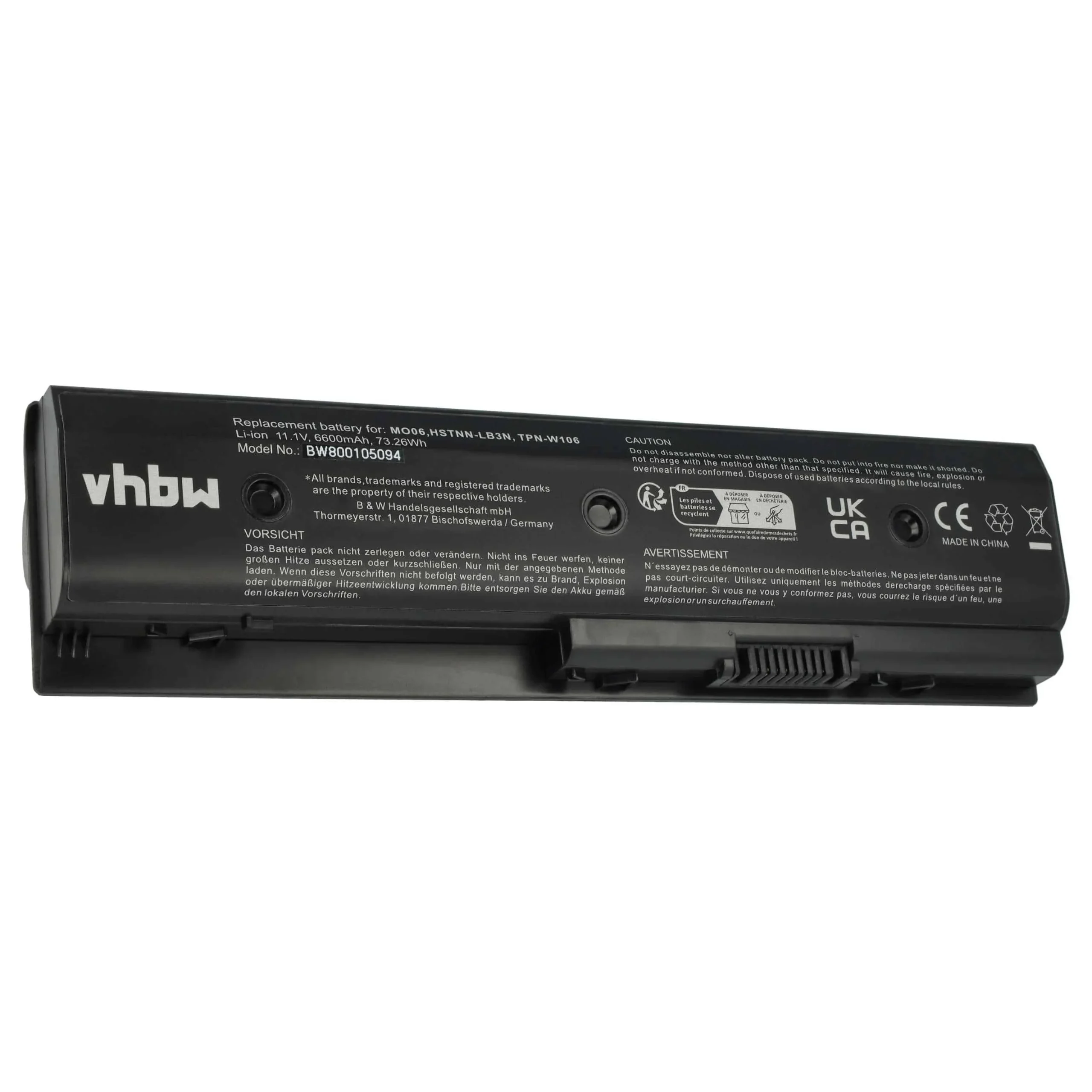 Batterie remplace HP 671567-831, 671567-421 pour ordinateur portable HP- 6600mAh 10,8V Li-ion, noir