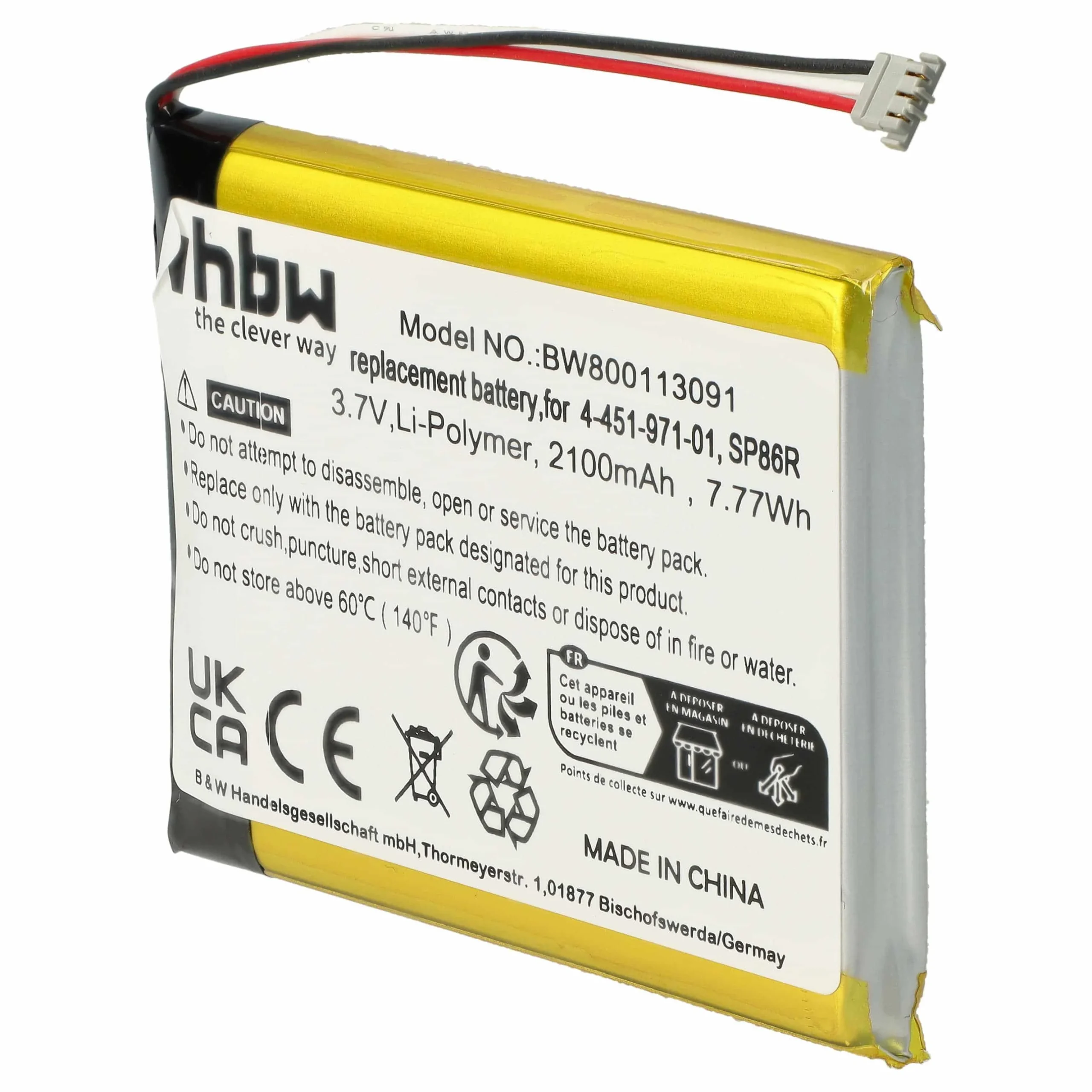 Batterie remplace Sony SP86R, 4-451-971-01 console de jeux - 2100mAh 3,7V Li-ion