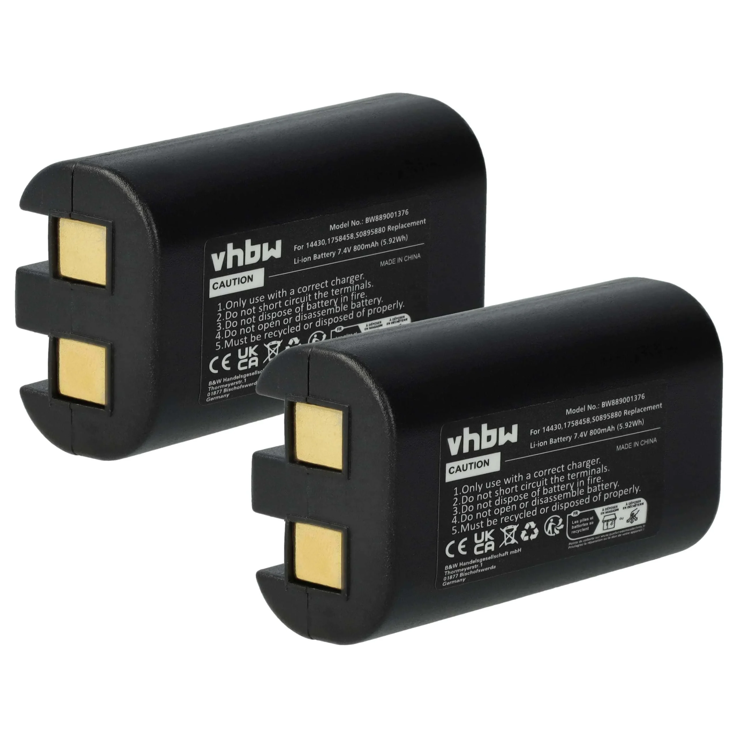 2x Batteries remplace 3M W003688, S0895880 pour imprimante 3M - 800mAh 7,4V Li-ion
