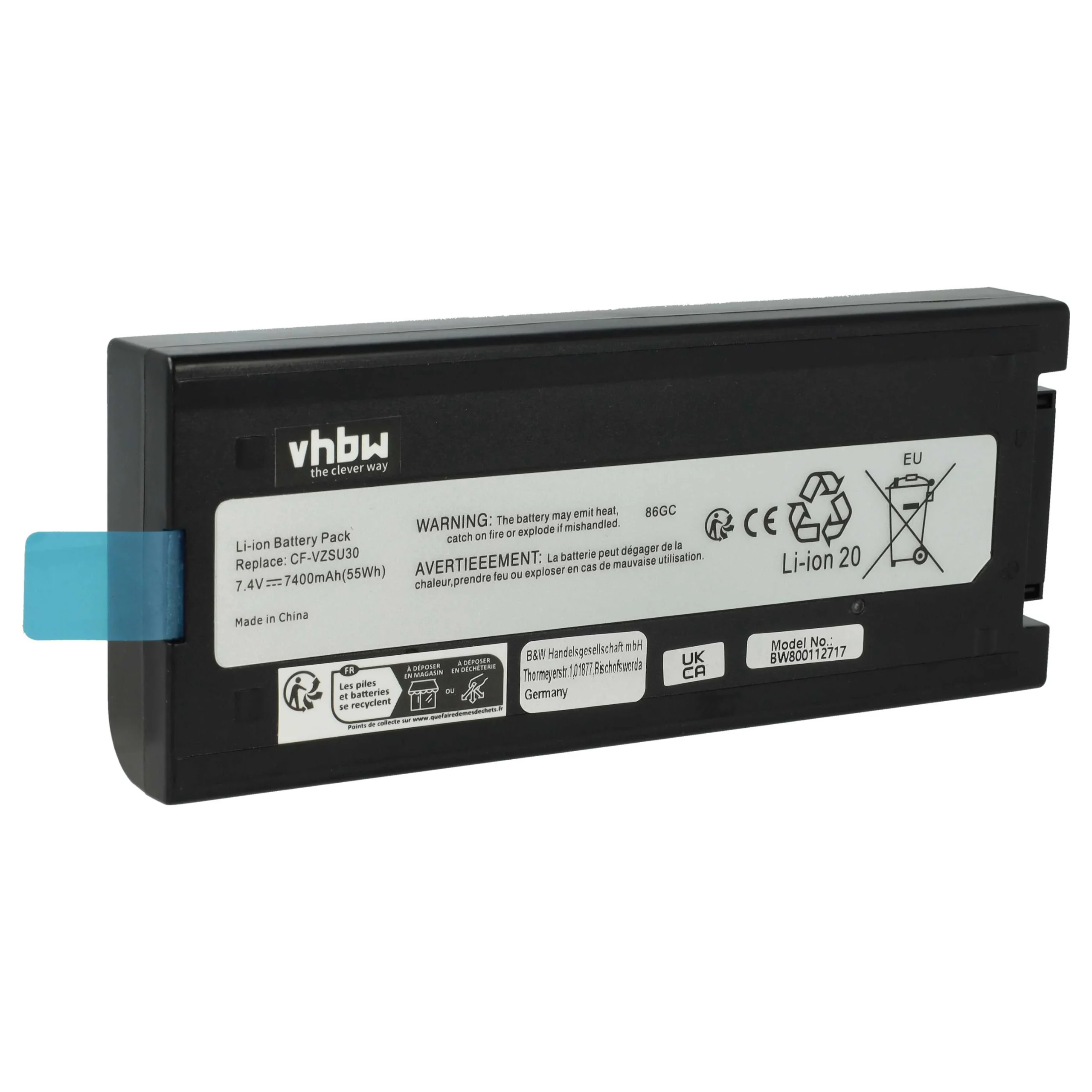 Batterie remplace Panasonic CF-VZSU30 pour ordinateur portable Panasonic- 7400mAh 7,4V Li-ion, noir