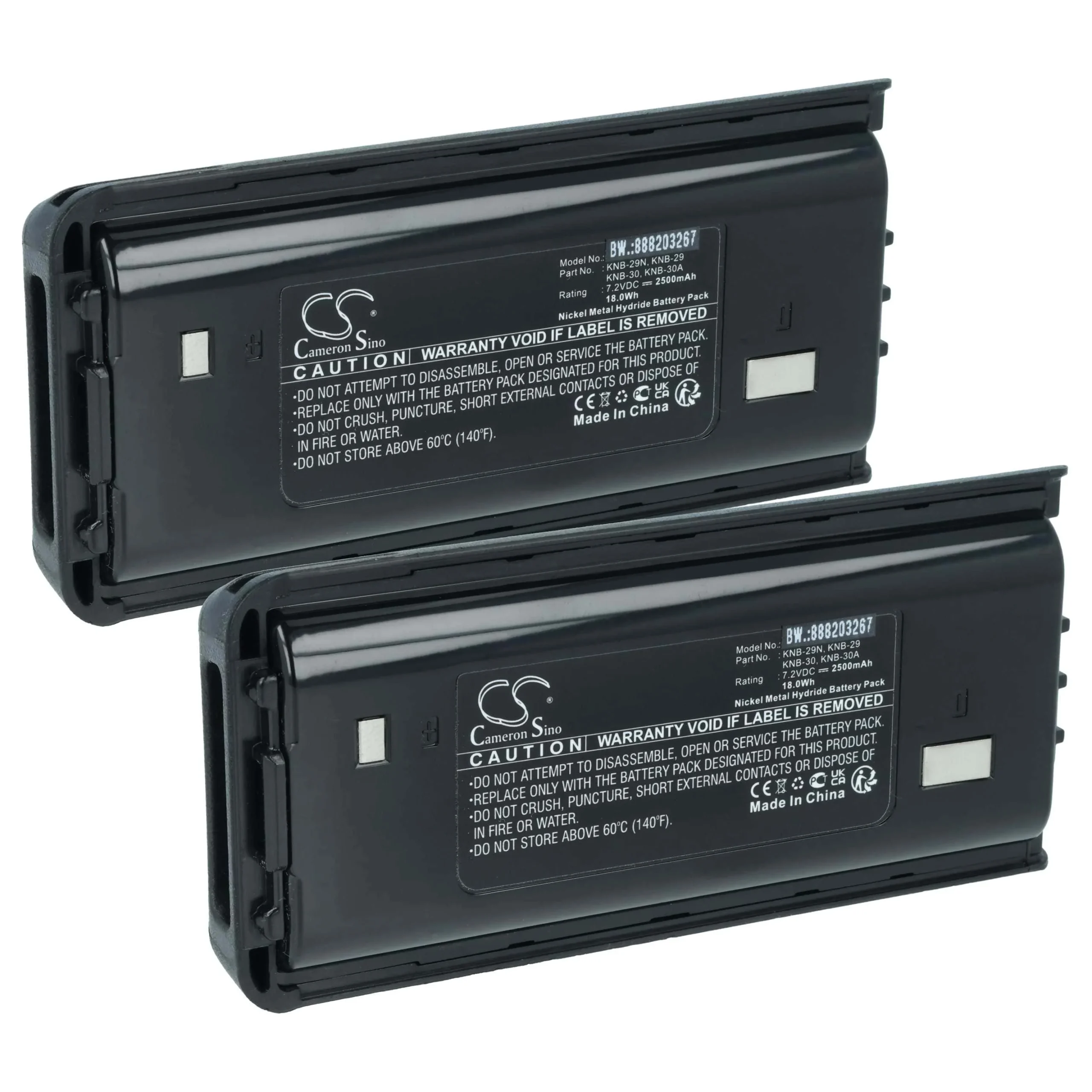 2x Batteries remplace Kenwood KNB-29N, KNB-29, KNB-30 pour radio talkie-walkie Kenwood- 2500mAh 7,2V NiMH