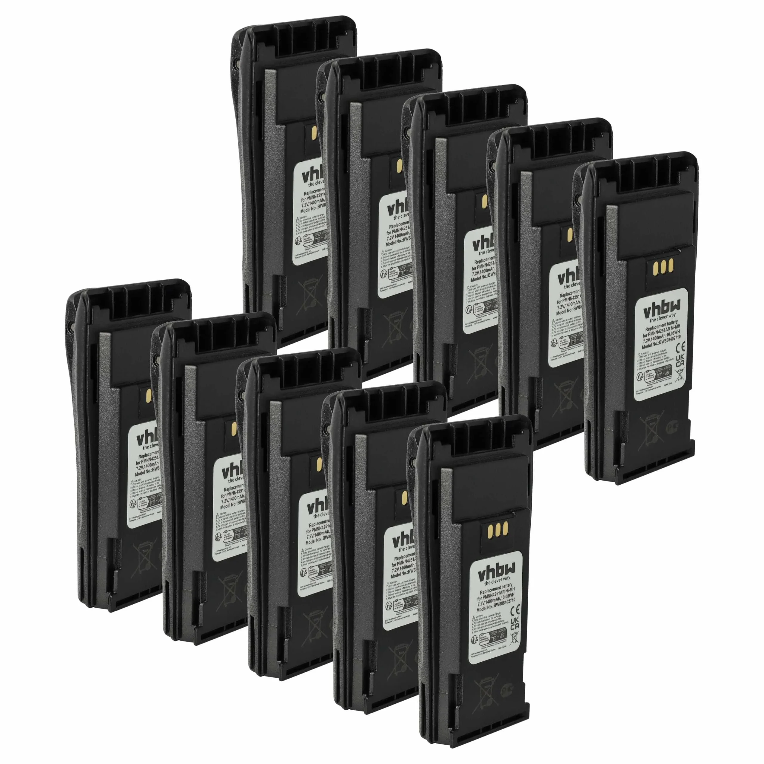 10x Batteries remplace Motorola NNTN4496AR, NNTN4496 pour radio talkie-walkie Motorola- 1400mAh 7,2V NiMH