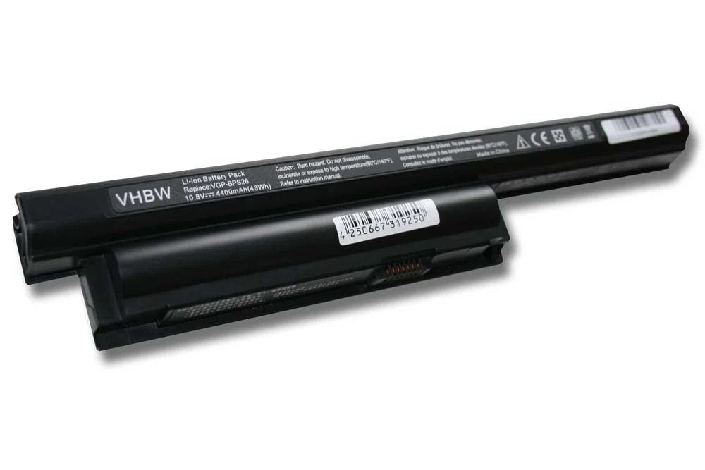 Batterie remplace Sony VGP-BPS26, VGP-BPL26 pour ordinateur portable Sony- 4400mAh 10,8V Li-ion, noir