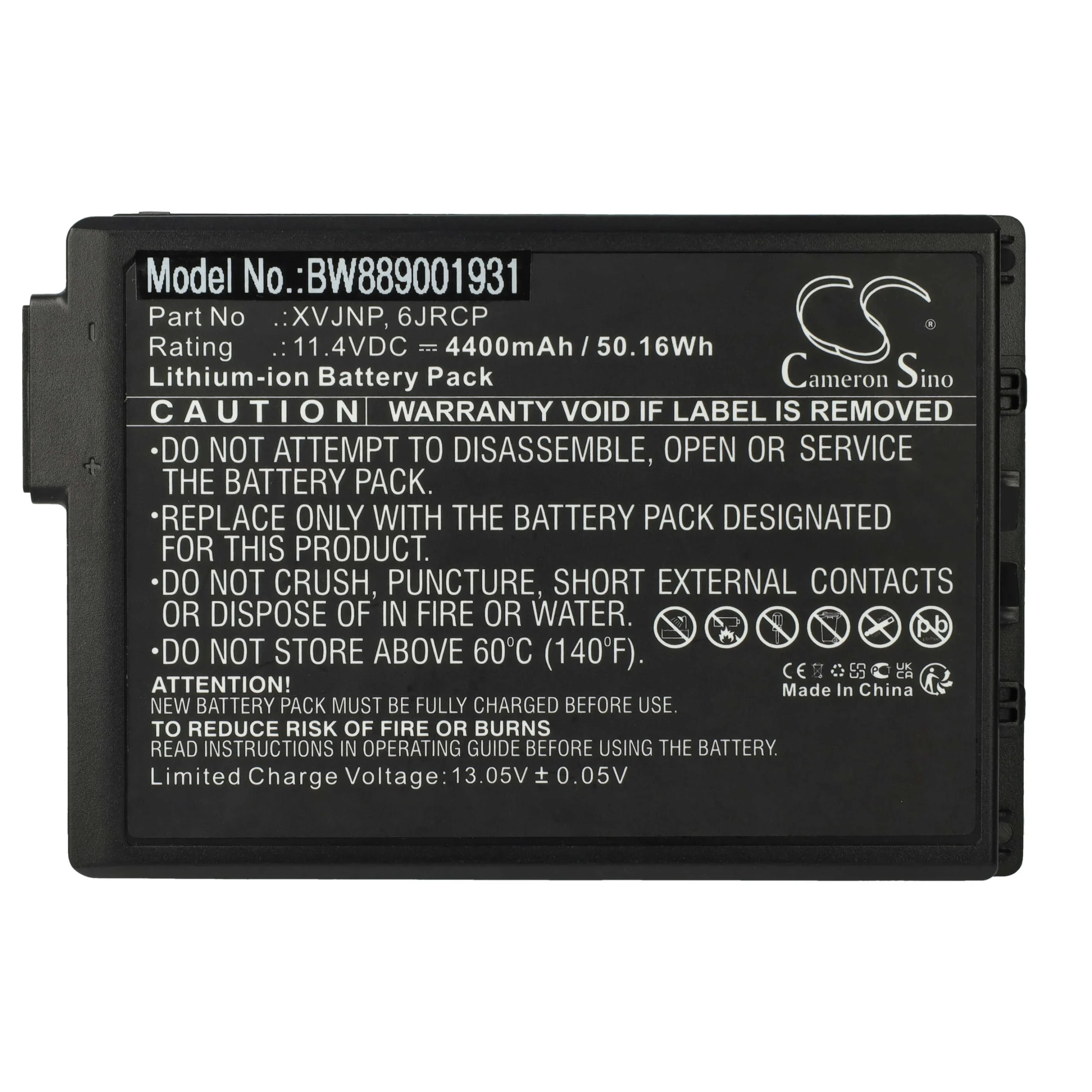 Batterie remplace Dell XVJNP, 6JRCP pour ordinateur portable Dell- 4400mAh 11,4V Li-ion, noir
