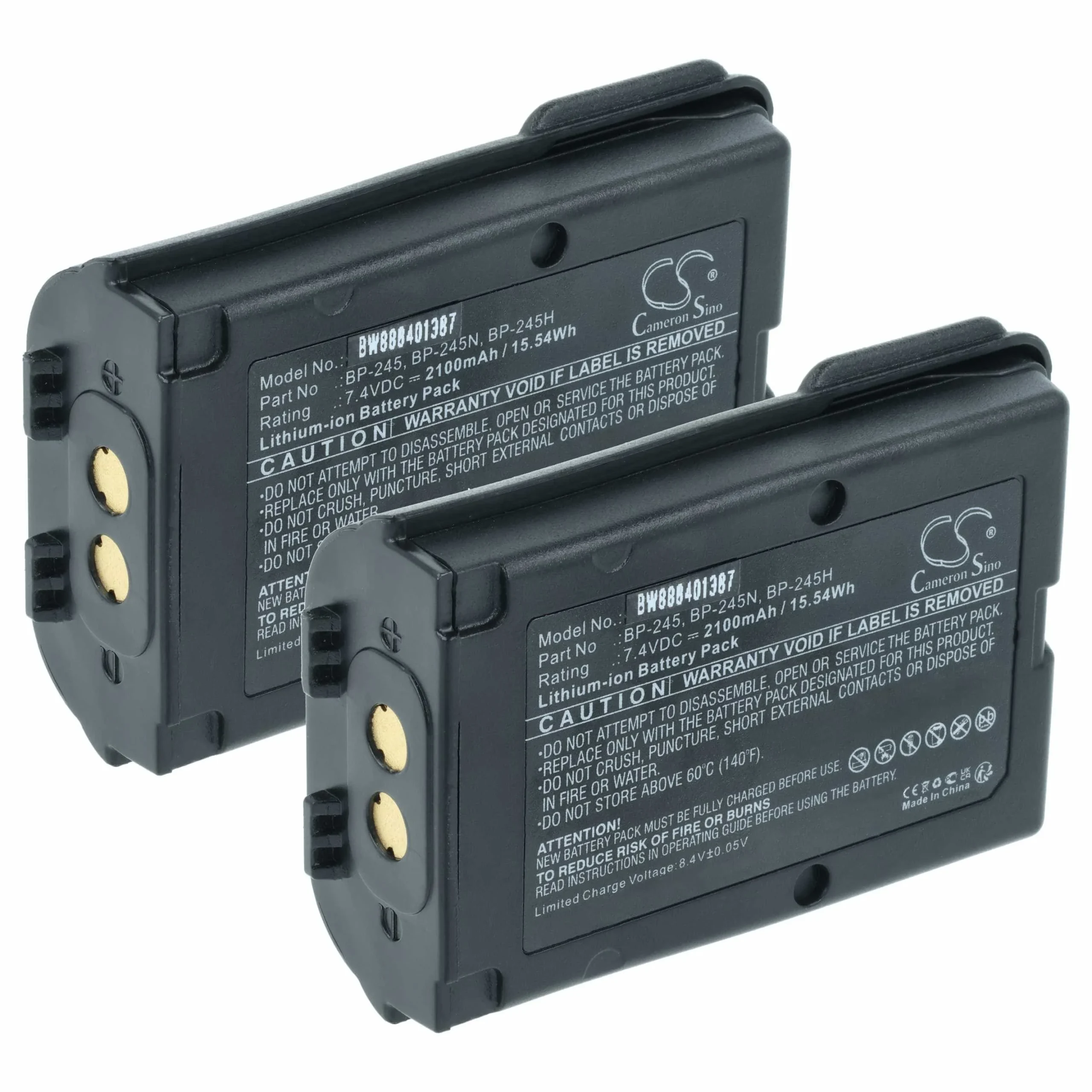 2x Batteries remplace Icom BP-245H, BP-245N, BP-245 pour radio talkie-walkie Icom- 2100mAh 7,4V Li-ion