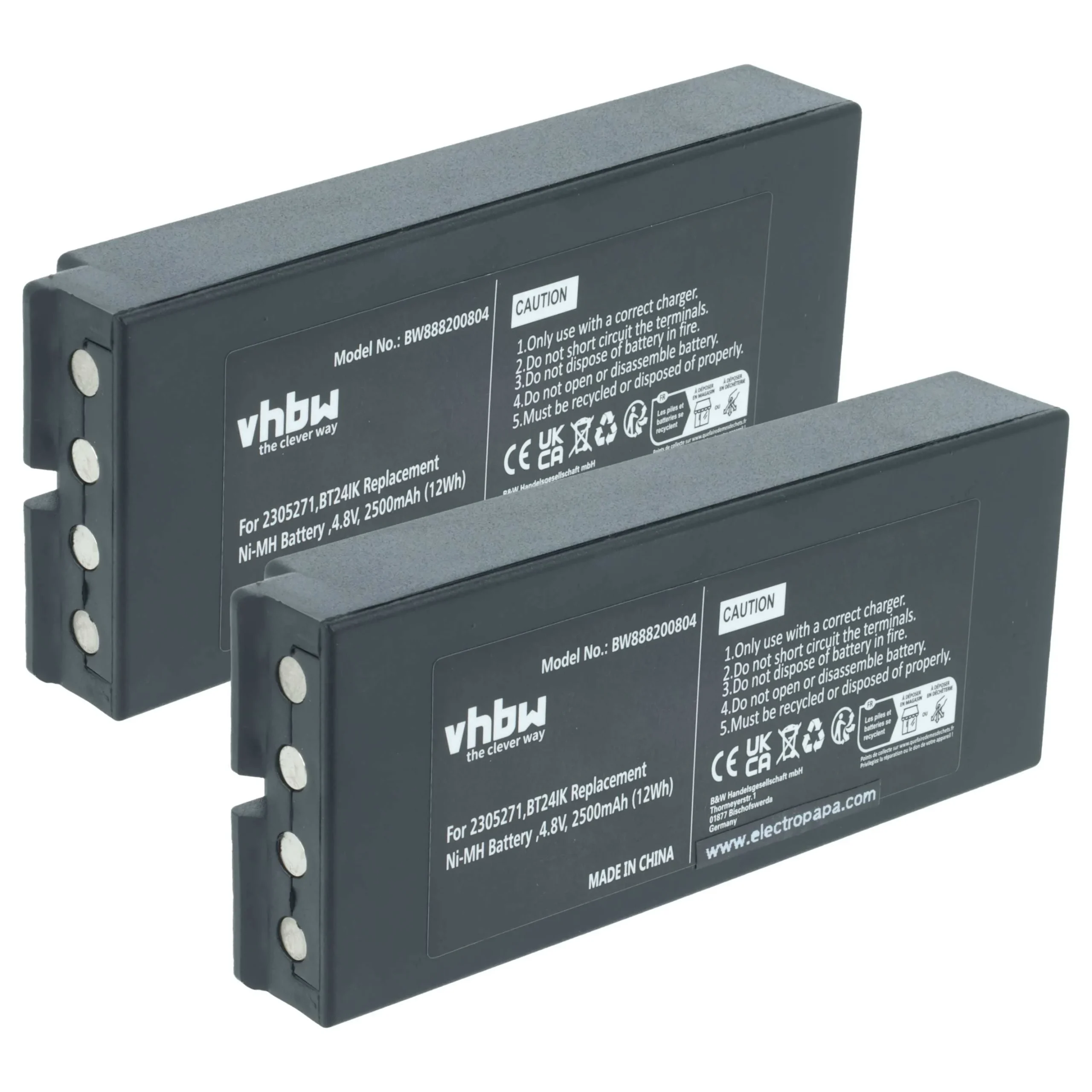 Batterie (2 pièces) remplace Danfoss 2305271, BT24IK - 2500mAh 4,8V NiMH