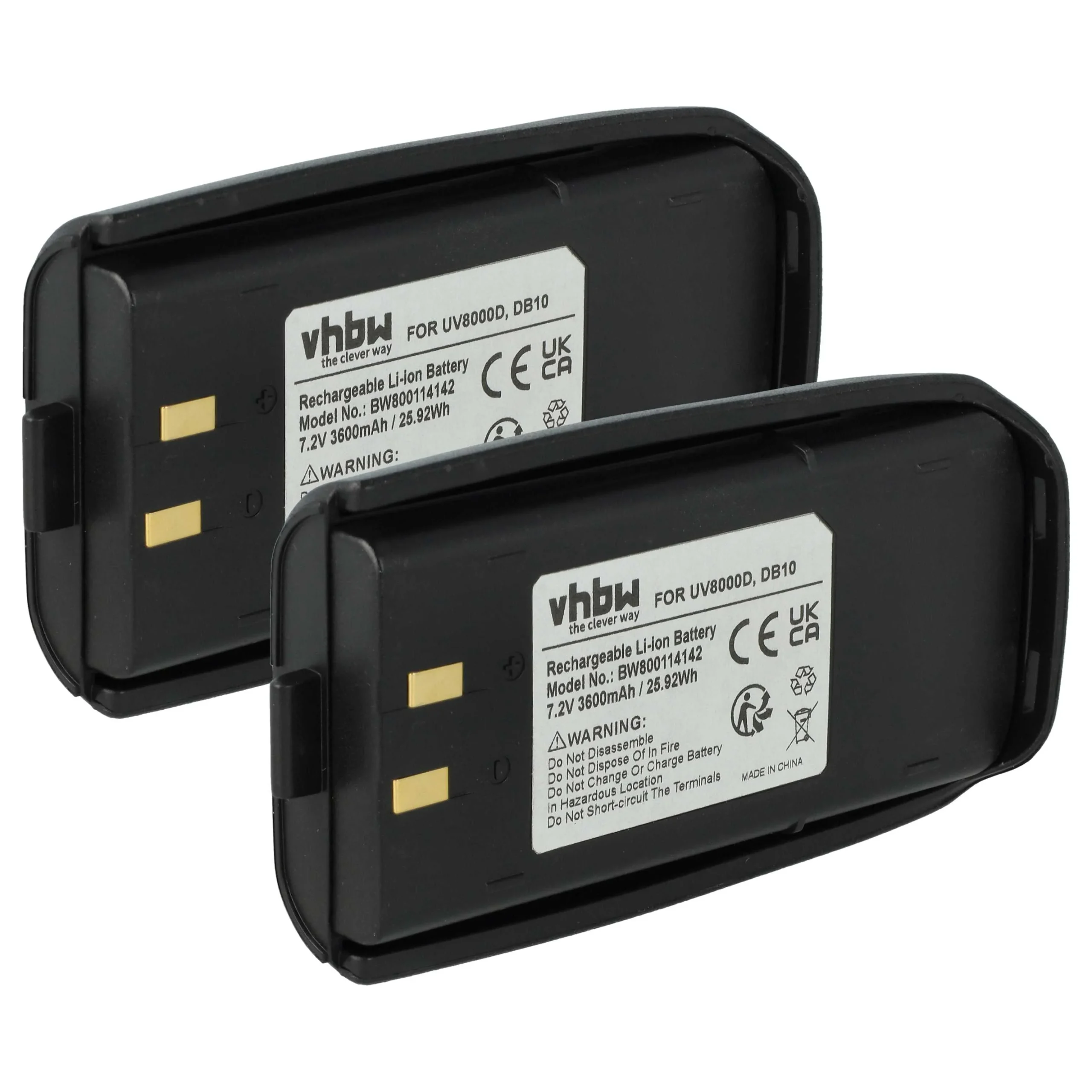 2x Batteries remplace UV8000D, DB10 pour radio talkie-walkie TYT / Tytera- 3600mAh 7,2V Li-ion