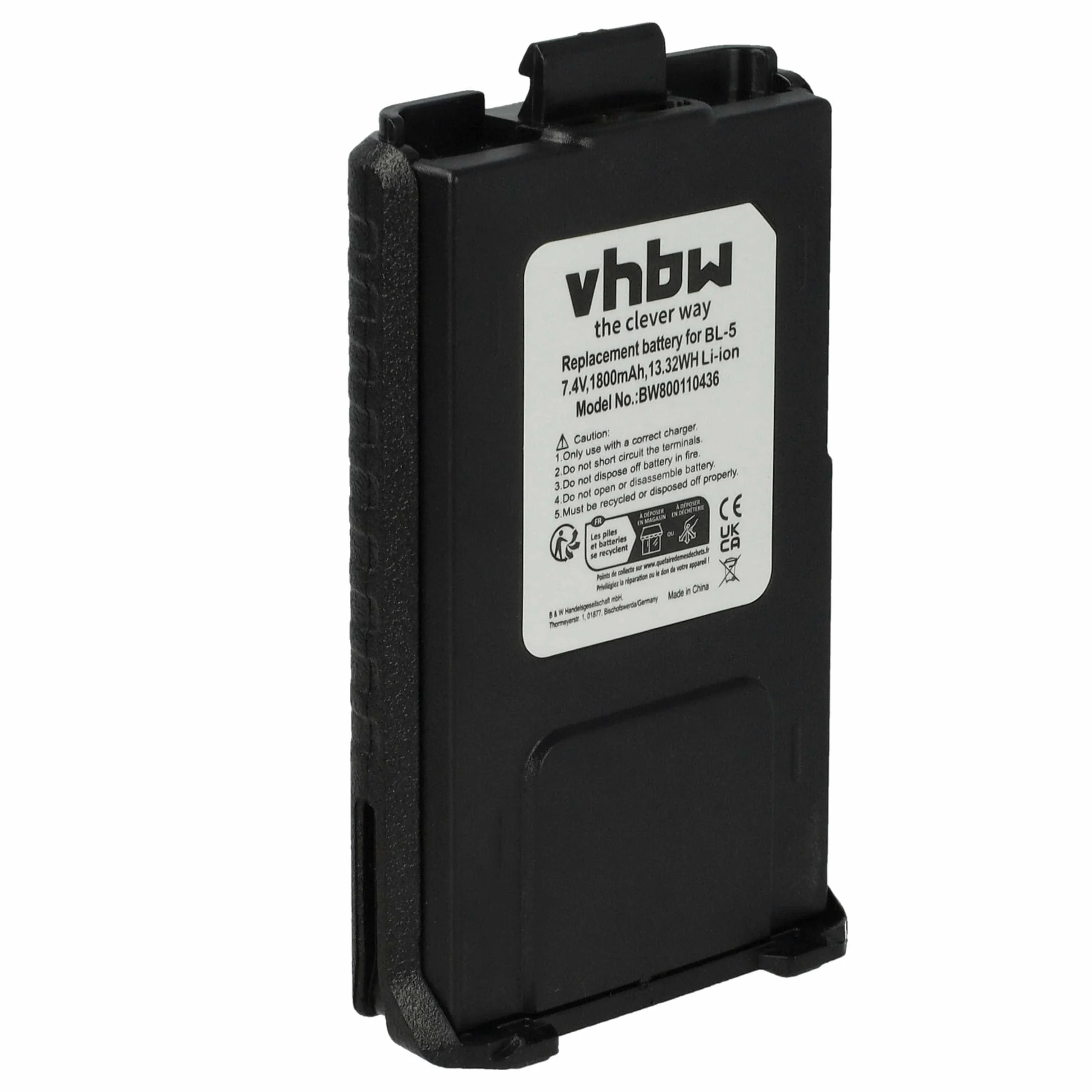 Batterie remplace Baofeng BL-5 pour radio talkie-walkie TYT- 1800mAh 7,4V Li-ion