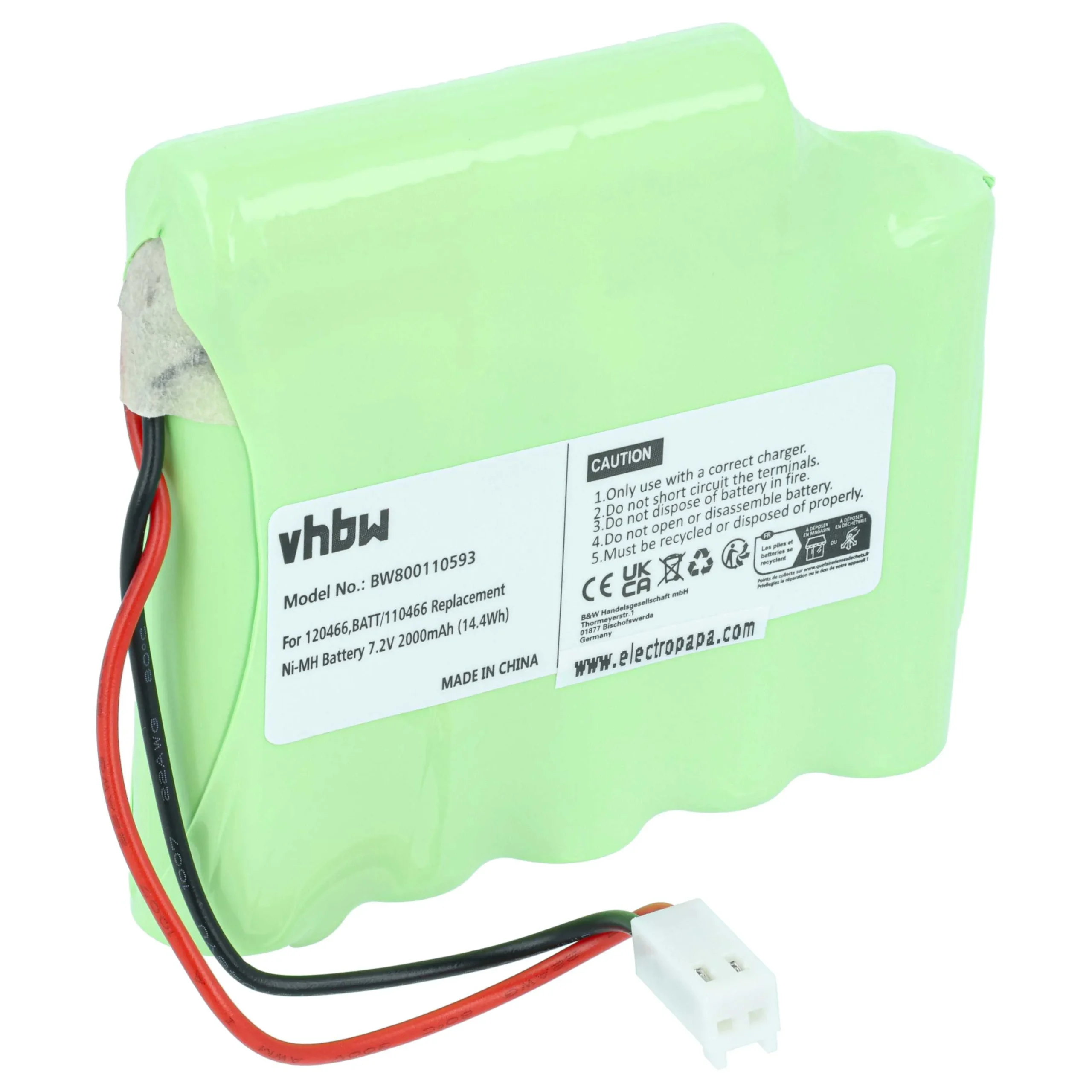 Batterie remplace BATT/110466, 120466 pour appareil médical Globus - 2000mAh 7,2V NiMH