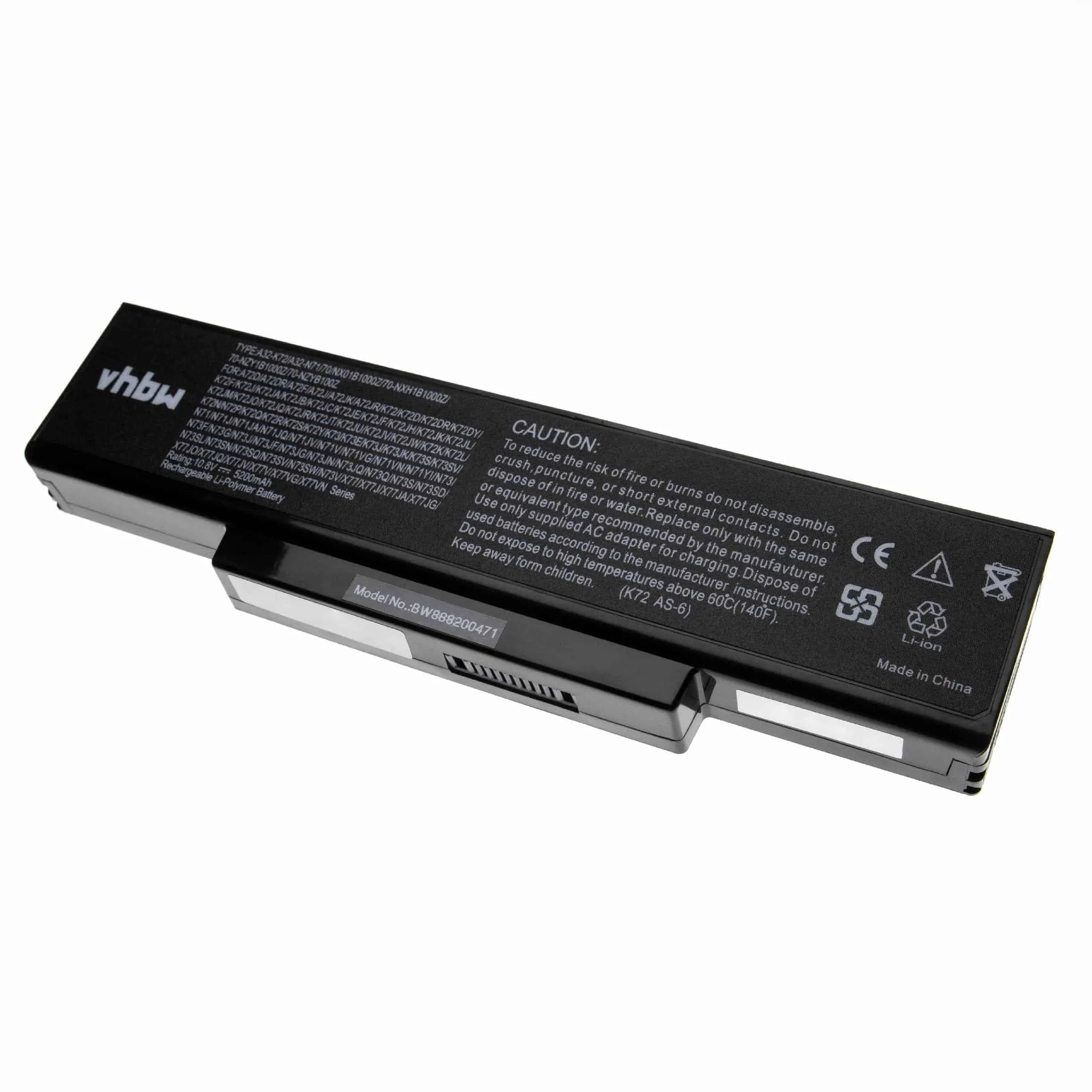 Batterie remplace Asus 70-NX01B1000Z pour ordinateur portable Asus- 5200mAh 10,8V Li-polymère, noir