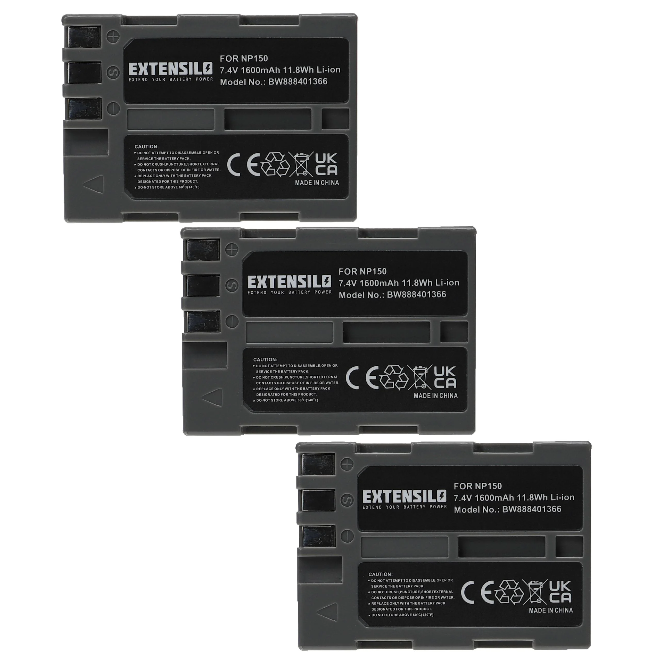 3x Batteries remplace Fujifilm NP-150 pour appareil photo Fujifilm- 1600mAh 7,4V Li-ion