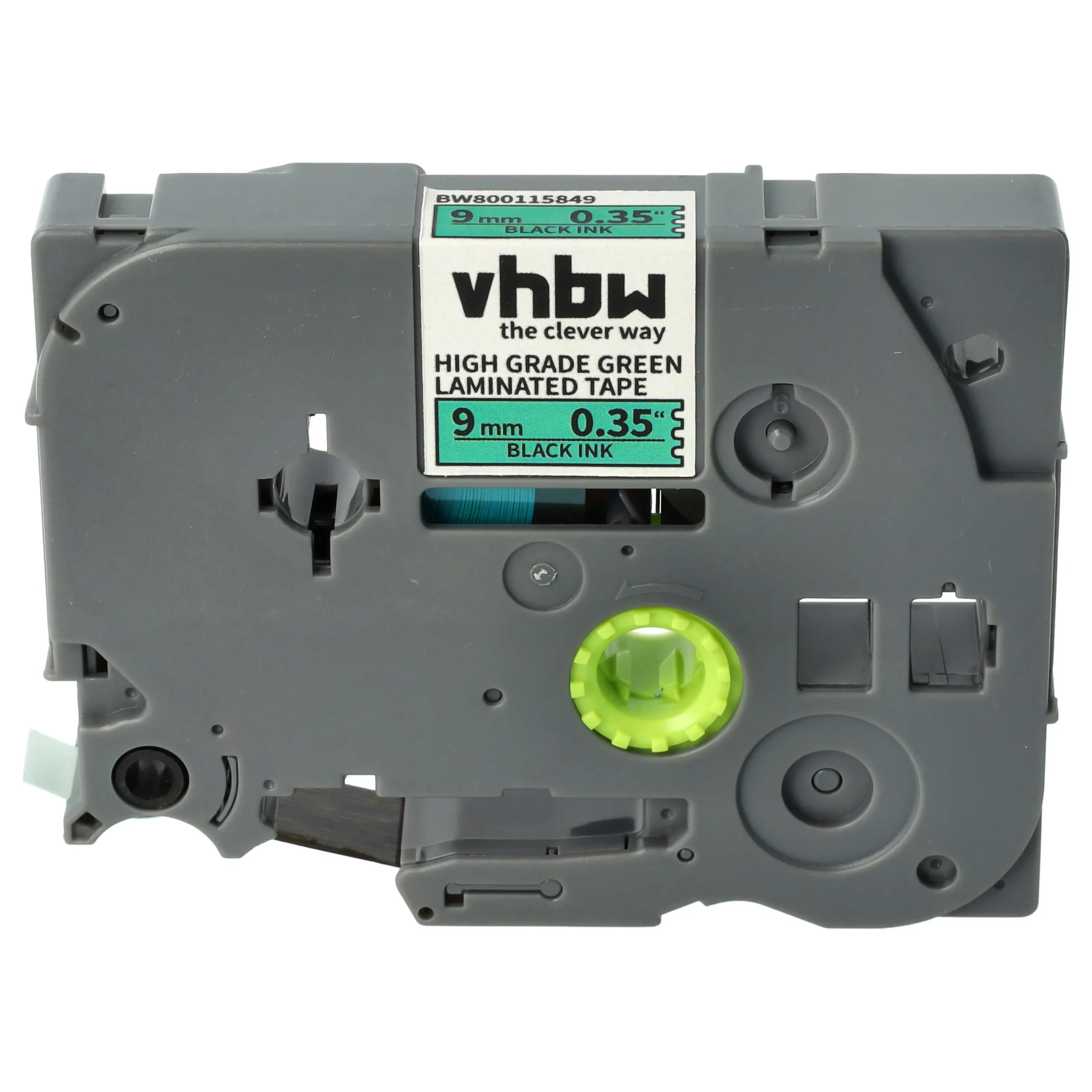 Cassette à ruban remplace Brother HGE-721 - 9mm lettrage Noir ruban Vert, plastique