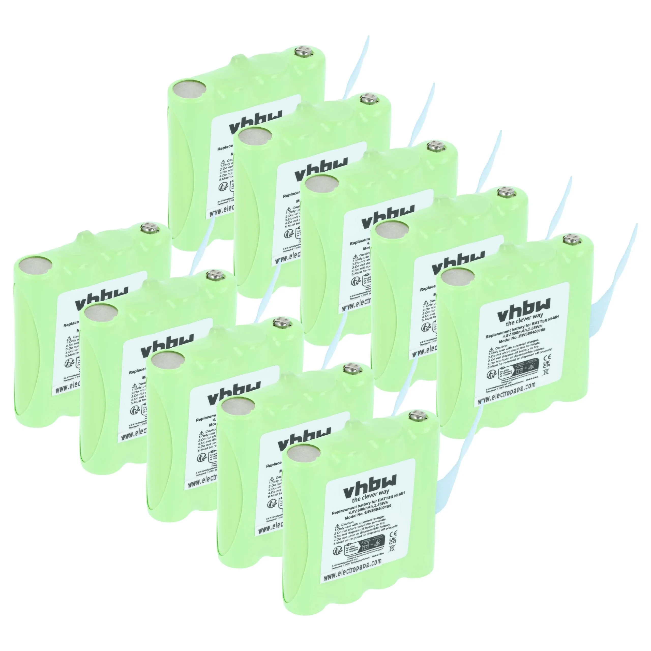 10x Batteries remplace BATT8R, KEBT072A, KEBT-072-A pour radio talkie-walkie Midland- 600mAh 4,8V NiMH