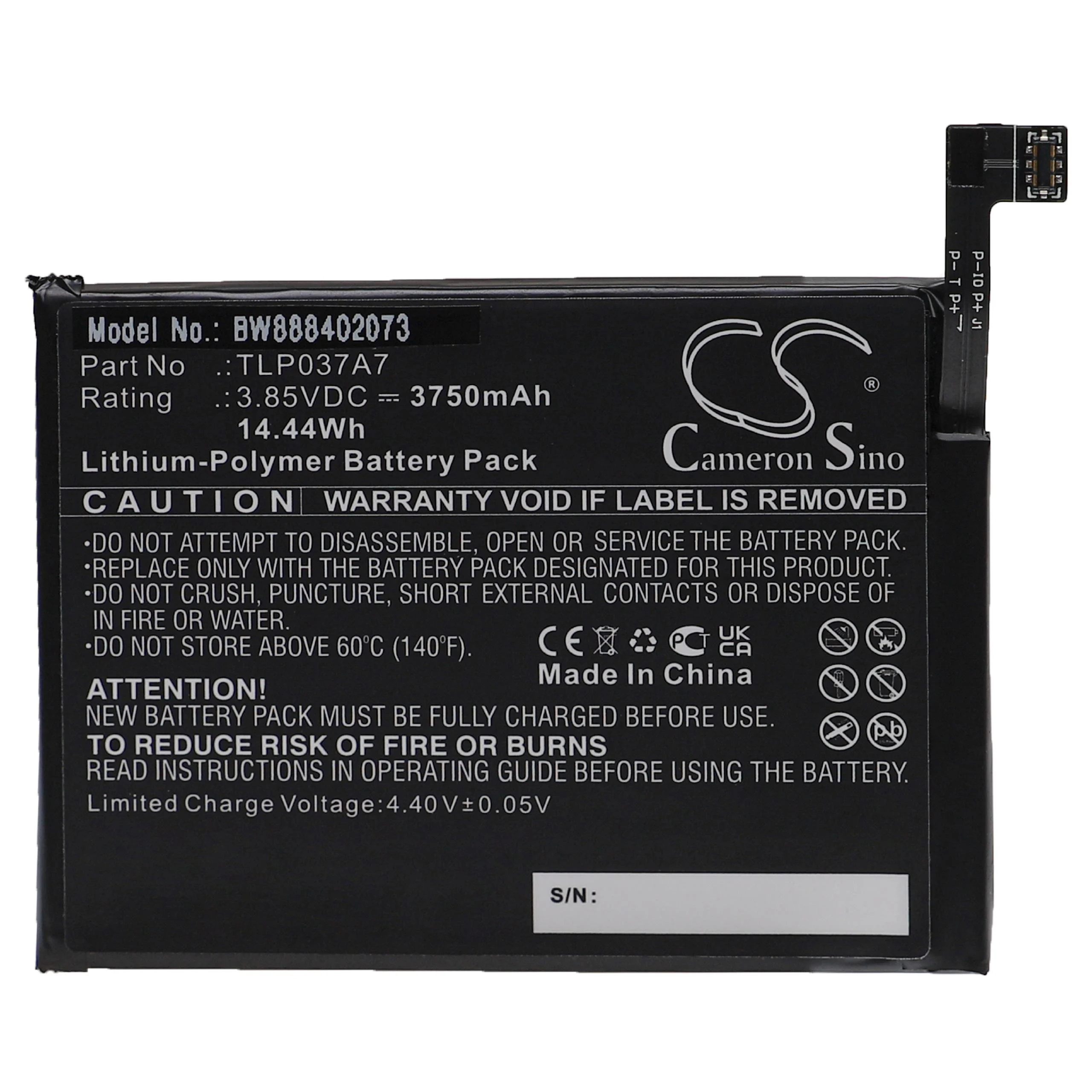 Batterie remplace Alcatel TLP037A7 téléphone portable Alcatel - 3750mAh 3,85V Li-polymère