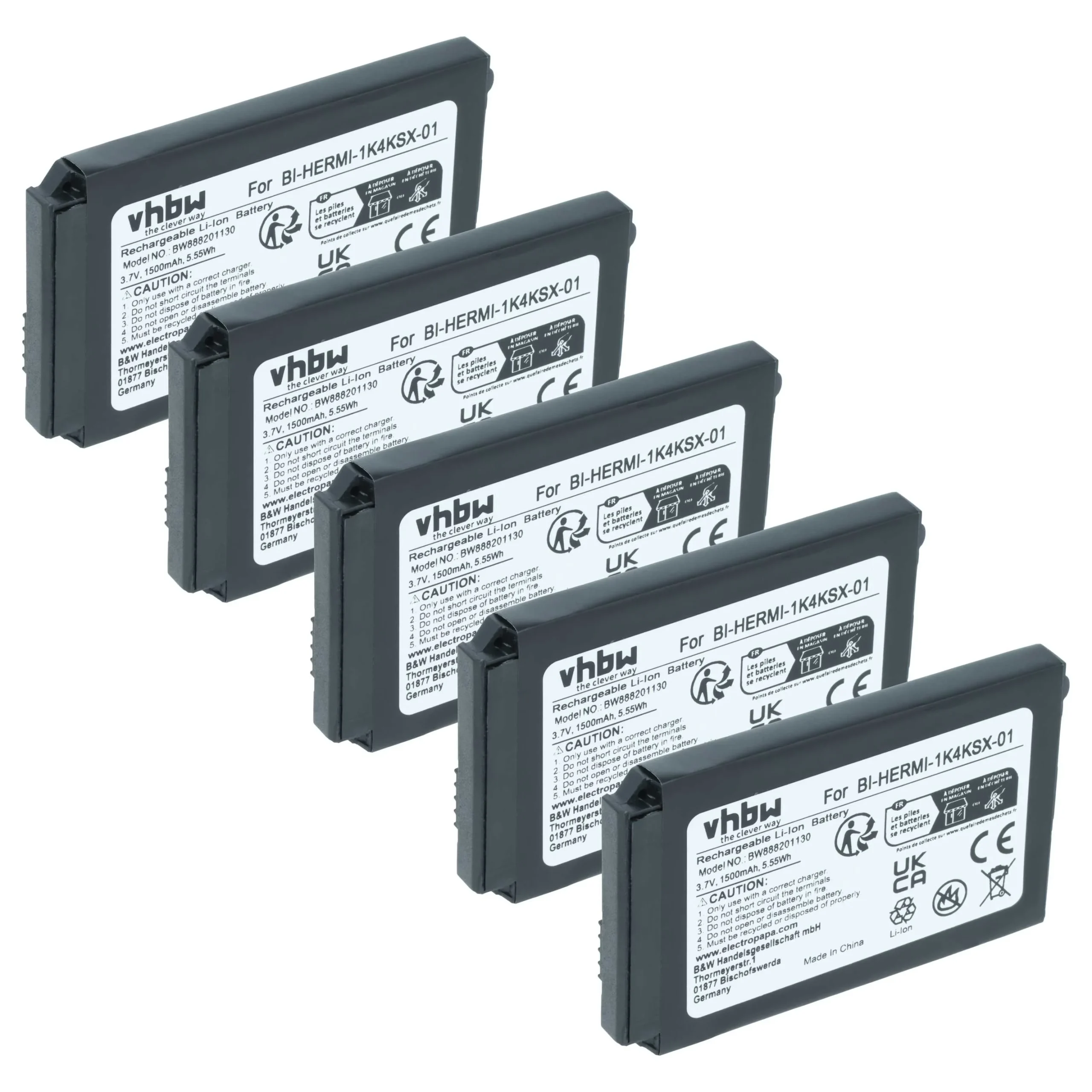 5x Batteries remplace Cisco BI-HERMI-1K4KSX-01 pour téléphone Cisco - 1500mAh 3,7V Li-ion