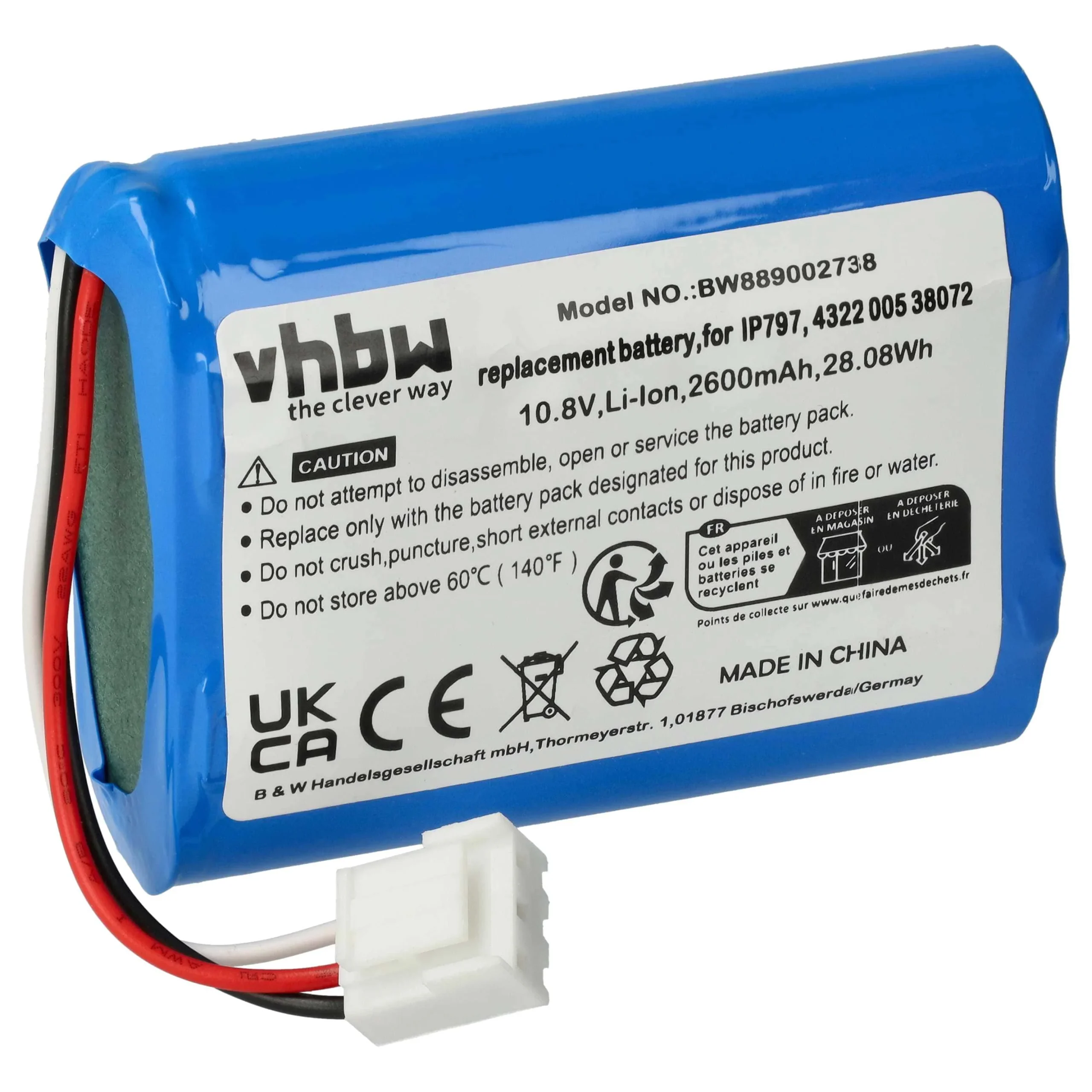 Batterie remplace Philips IP797, 4322 005 38072 pour robot aspirateur Philips - 2600mAh 10,8V Li-ion