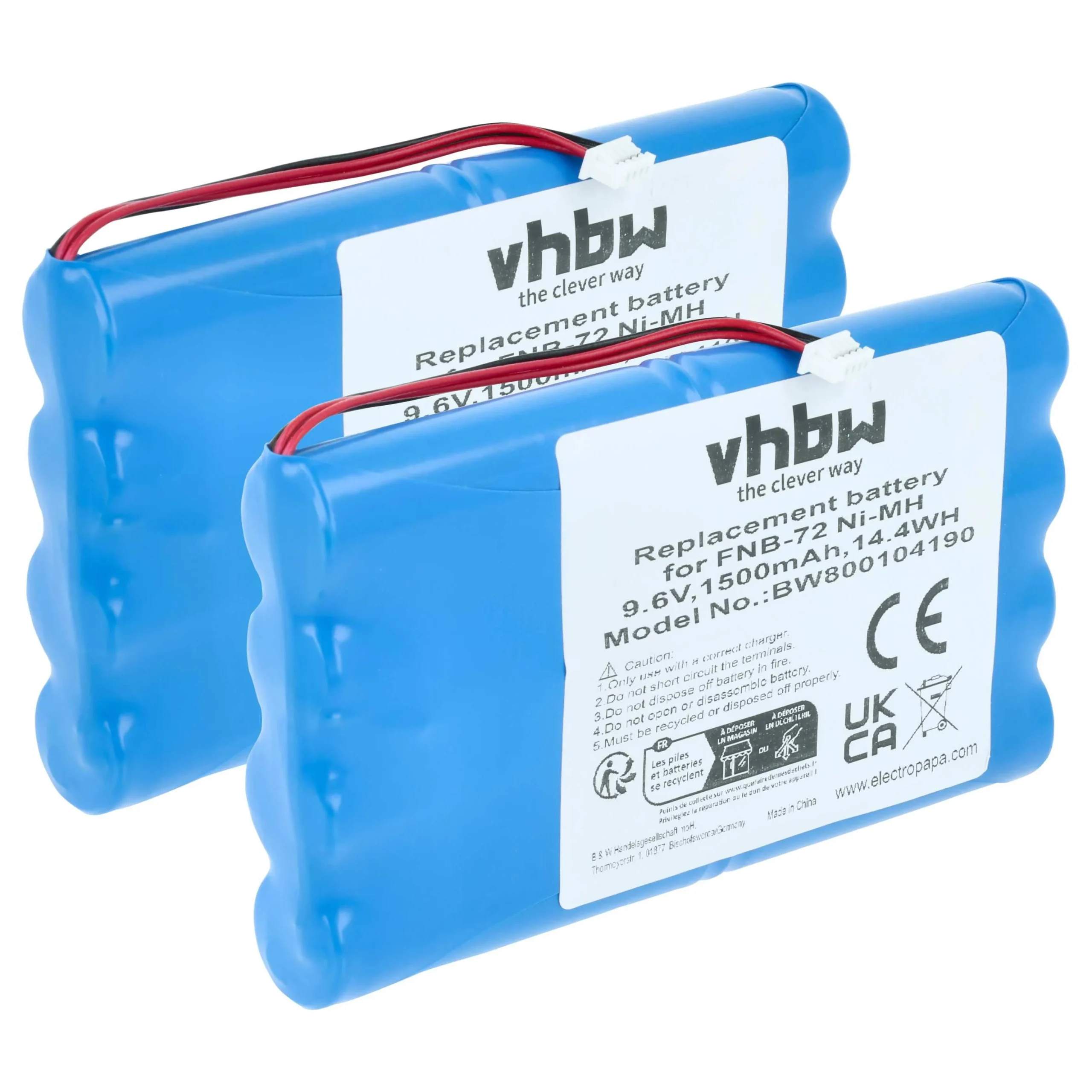 2x Batteries remplace Yaesu FNB-72x, FNB-72xe, FNB-72 pour radio talkie-walkie Yaesu- 1500mAh 9,6V NiMH