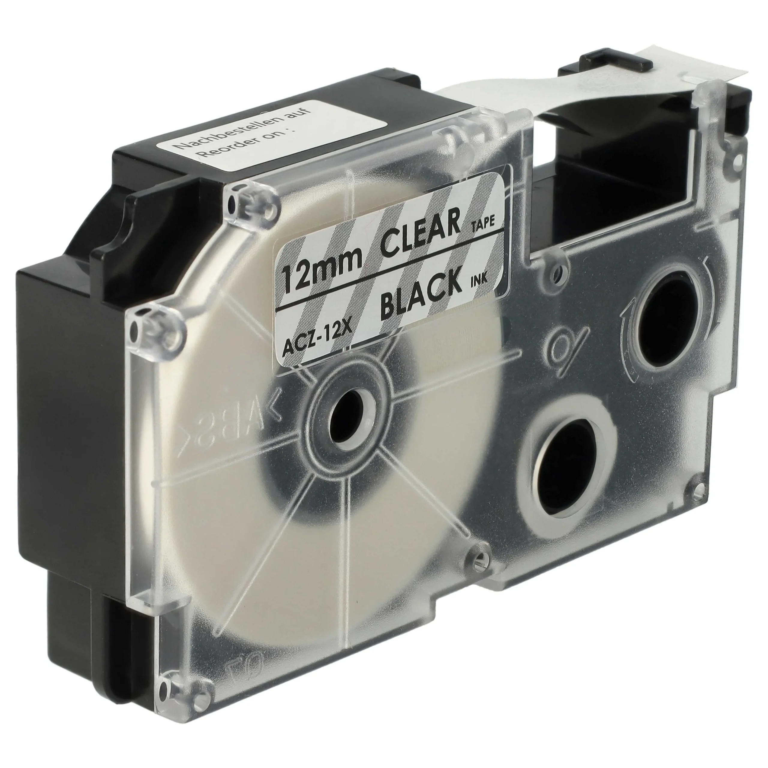 Cassette à ruban remplace Casio XR-12X1, XR-12X - 12mm lettrage Noir ruban Transparent, plastique