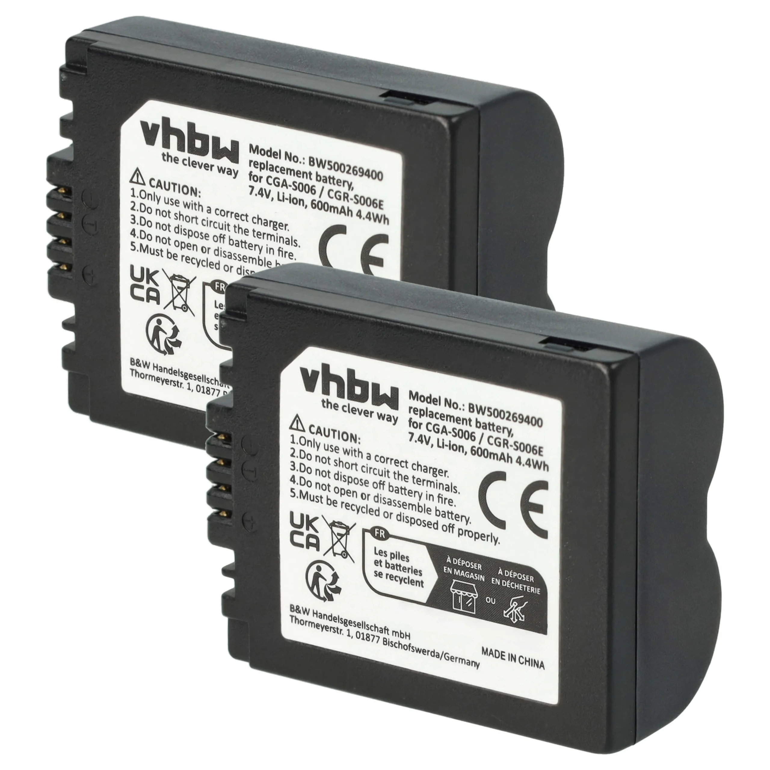 2x Batteries remplace Leica BP-DC5 pour appareil photo Leica- 600mAh 7,2V Li-ion