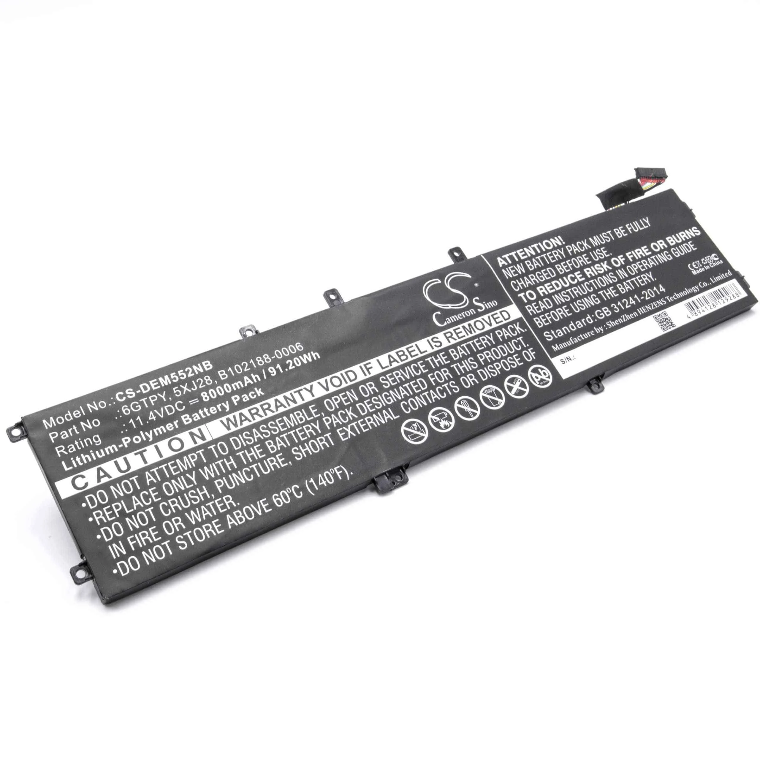 Batterie remplace Dell 05041C, 5D91C, 5041C, 0GPM03 pour ordinateur portable Dell- 8000mAh 11,4V Li-polymère