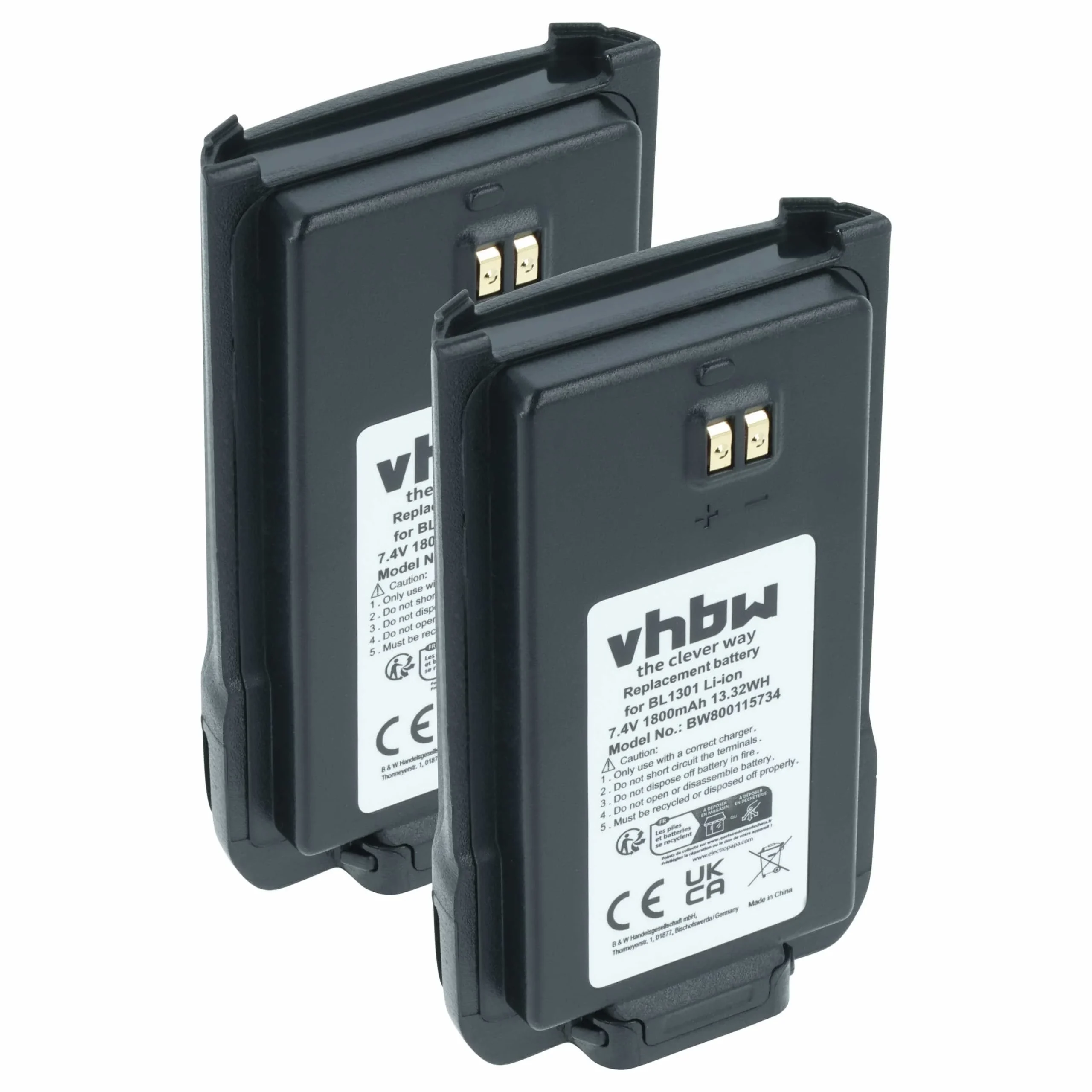 2x Batteries remplace Hyt / Hytera BL1301, BL1719 pour radio talkie-walkie Hyt / Hytera- 1800mAh 7,4V Li-ion