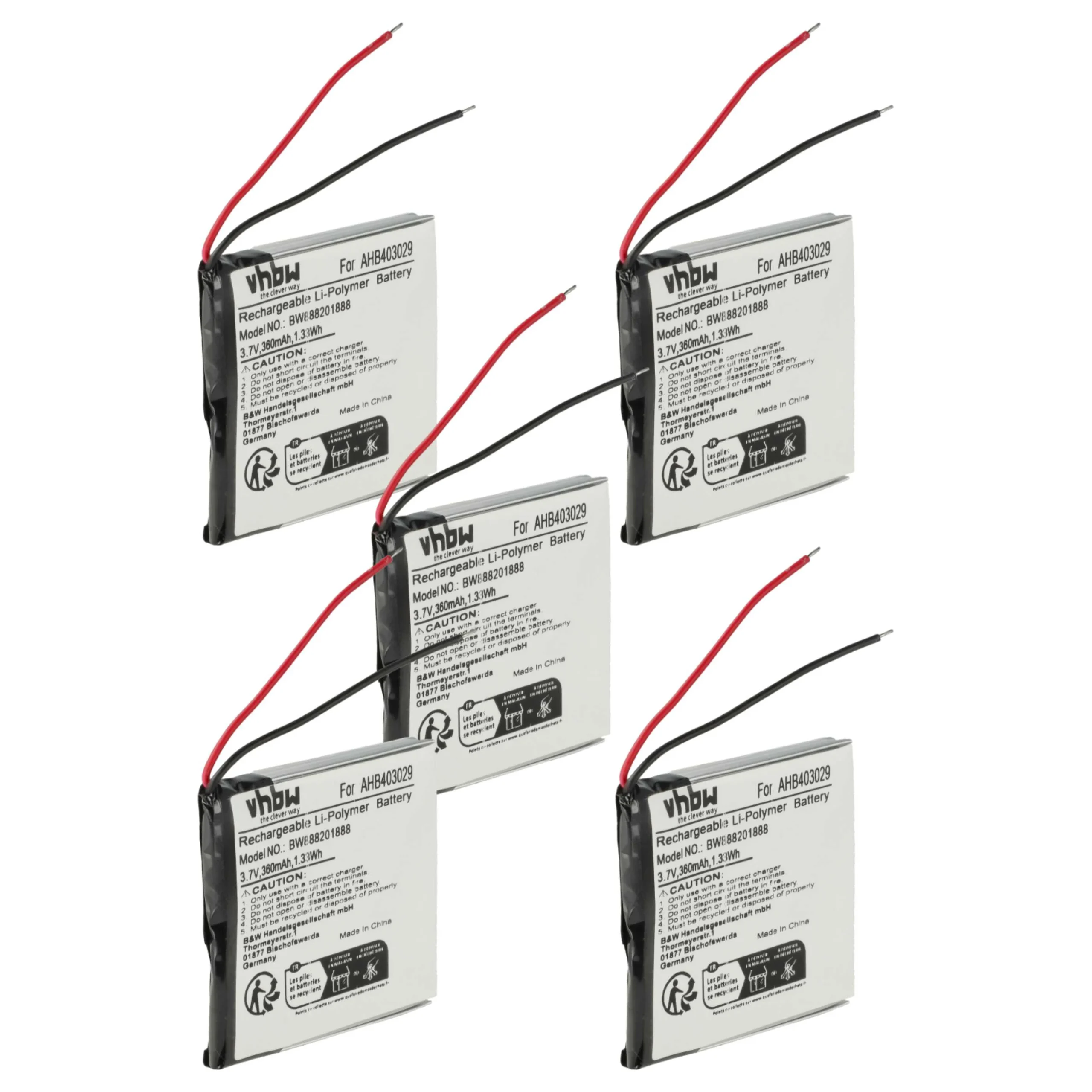 Batterie (5 pcs.) remplace Plantronics AHB403029 casque audio Plantronics - 360mAh 3,7V Li-polymère