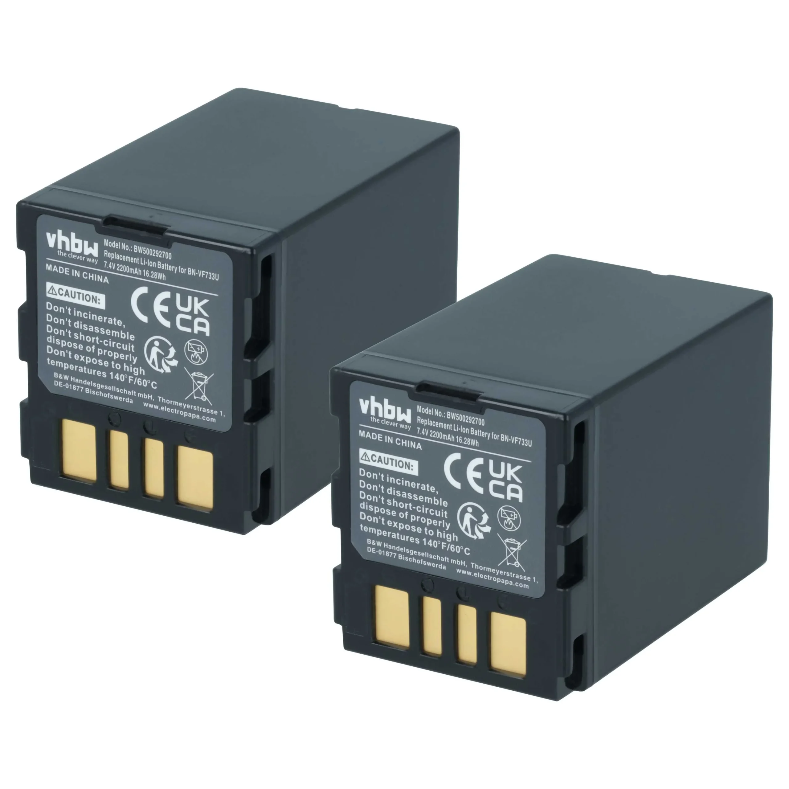 2x Batteries remplace JVC BN-VF714, BN-VF707US, BN-VF707, BN-VF707U pour caméscope JVC- 2200mAh 7,4V Li-ion