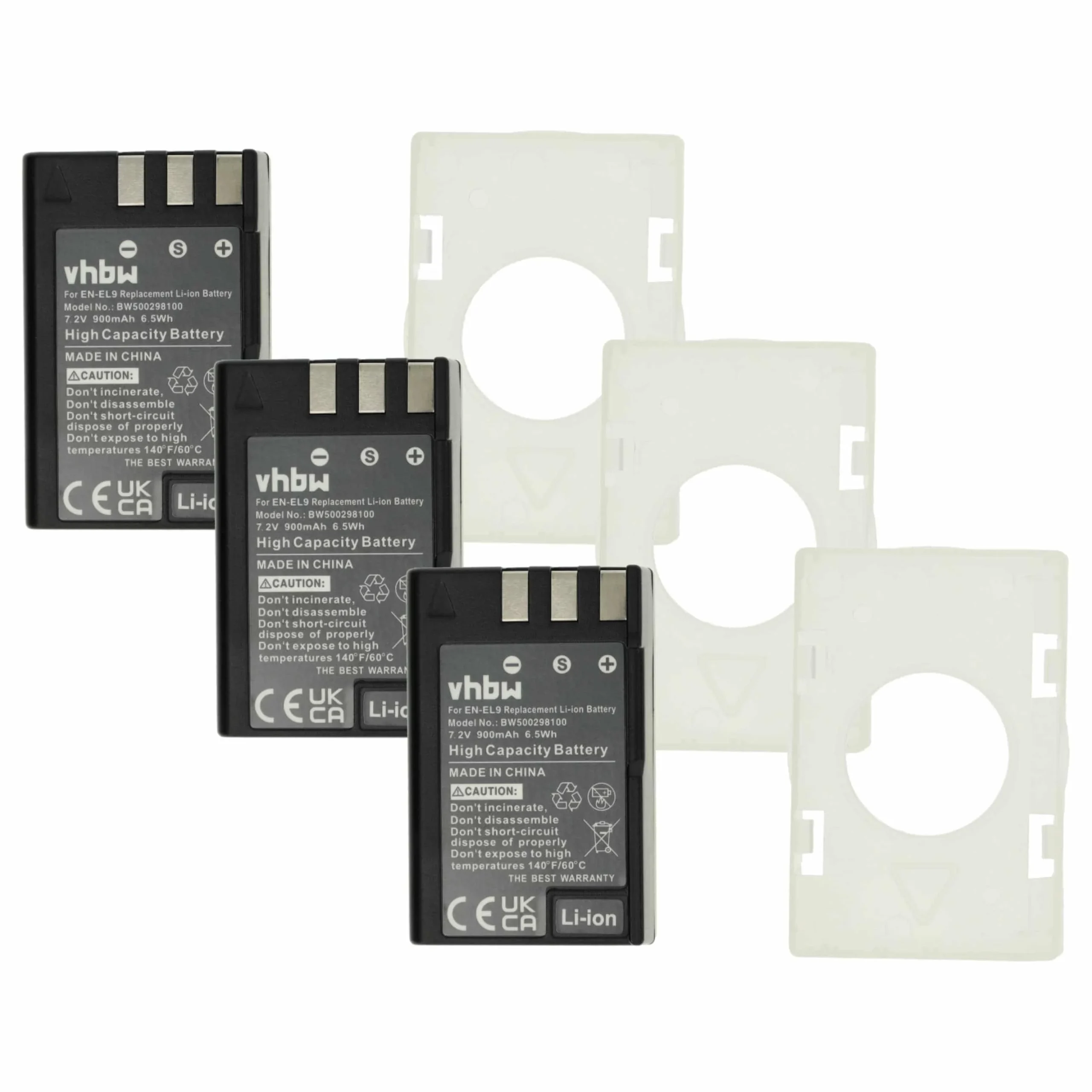 3x Batteries remplace Nikon EN-EL9a, EN-EL9E, EN-EL9 pour appareil photo Nikon- 900mAh 7,2V Li-ion