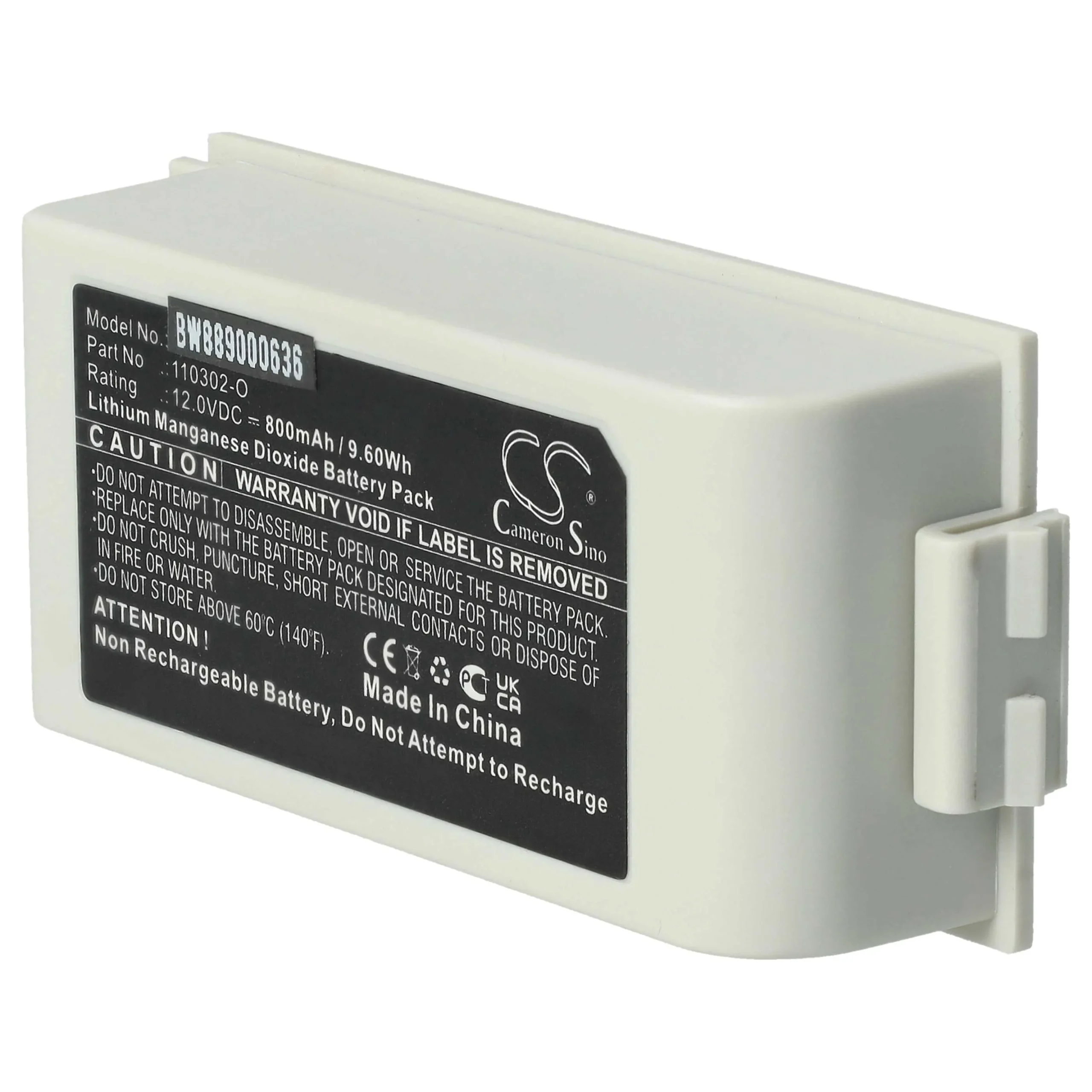 Pile remplace Schiller 110302-O pour appareil médical Schiller - 800mAh 12V Li-MnO2