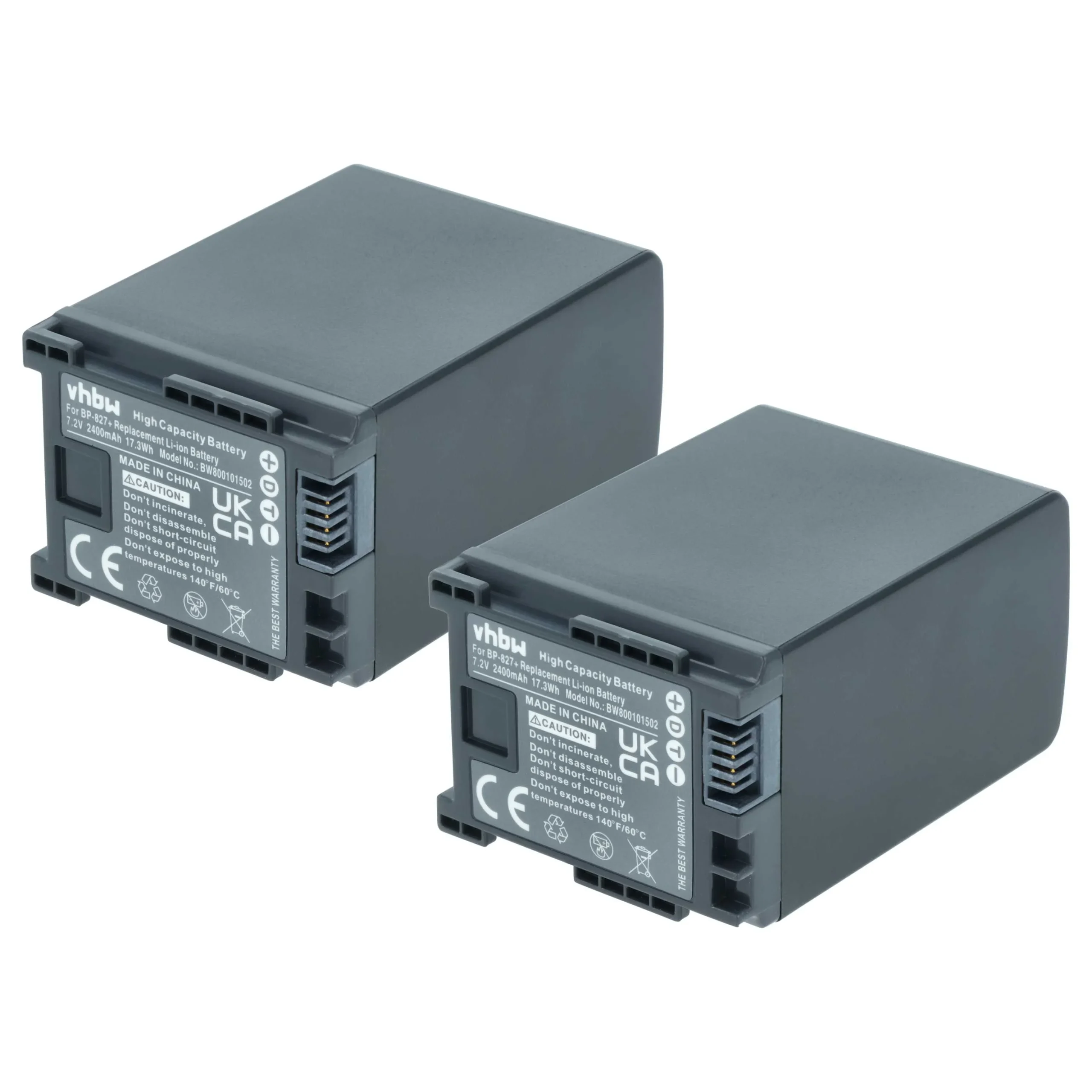 2x Batteries remplace Canon 2740B002, BP-827 pour caméscope Canon- 2400mAh 7,2V Li-ion avec puce