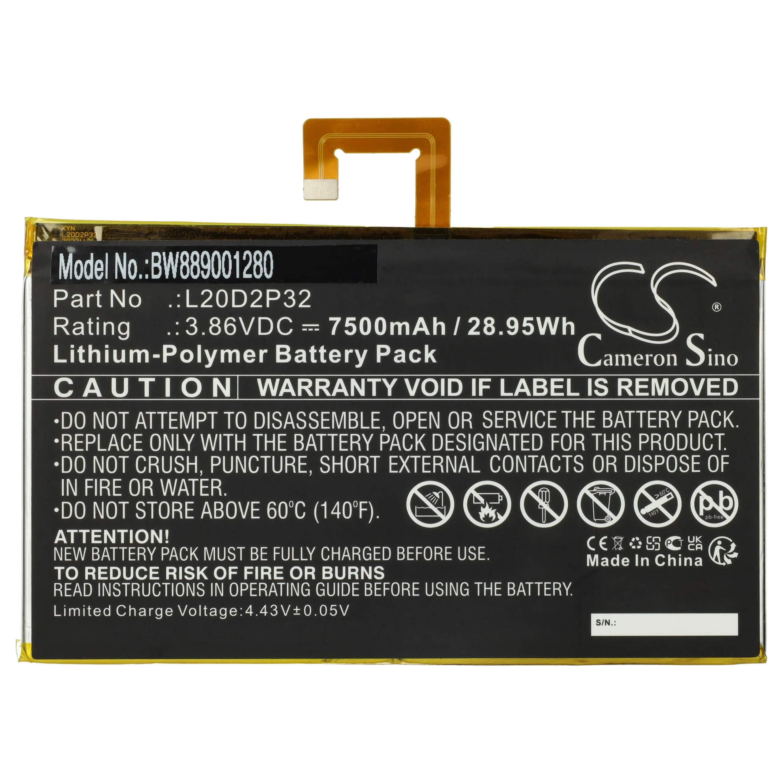 Batterie remplace Lenovo L20D2P32 tablette - 7500mAh 3,86V Li-polymère