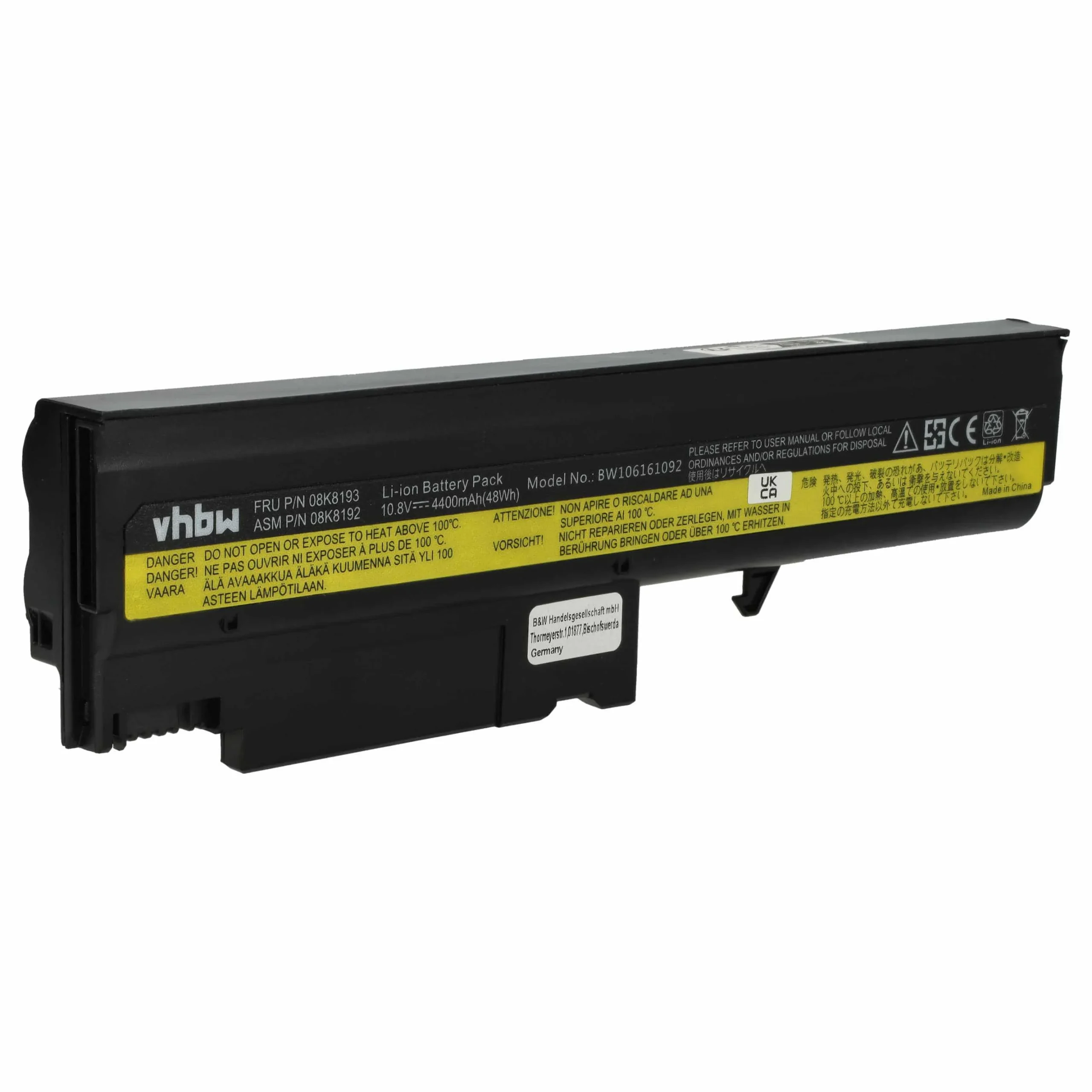 Batterie remplace IBM 08K8196, 08K8194, 08K8195 pour ordinateur portable IBM- 4400mAh 10,8V Li-ion, noir
