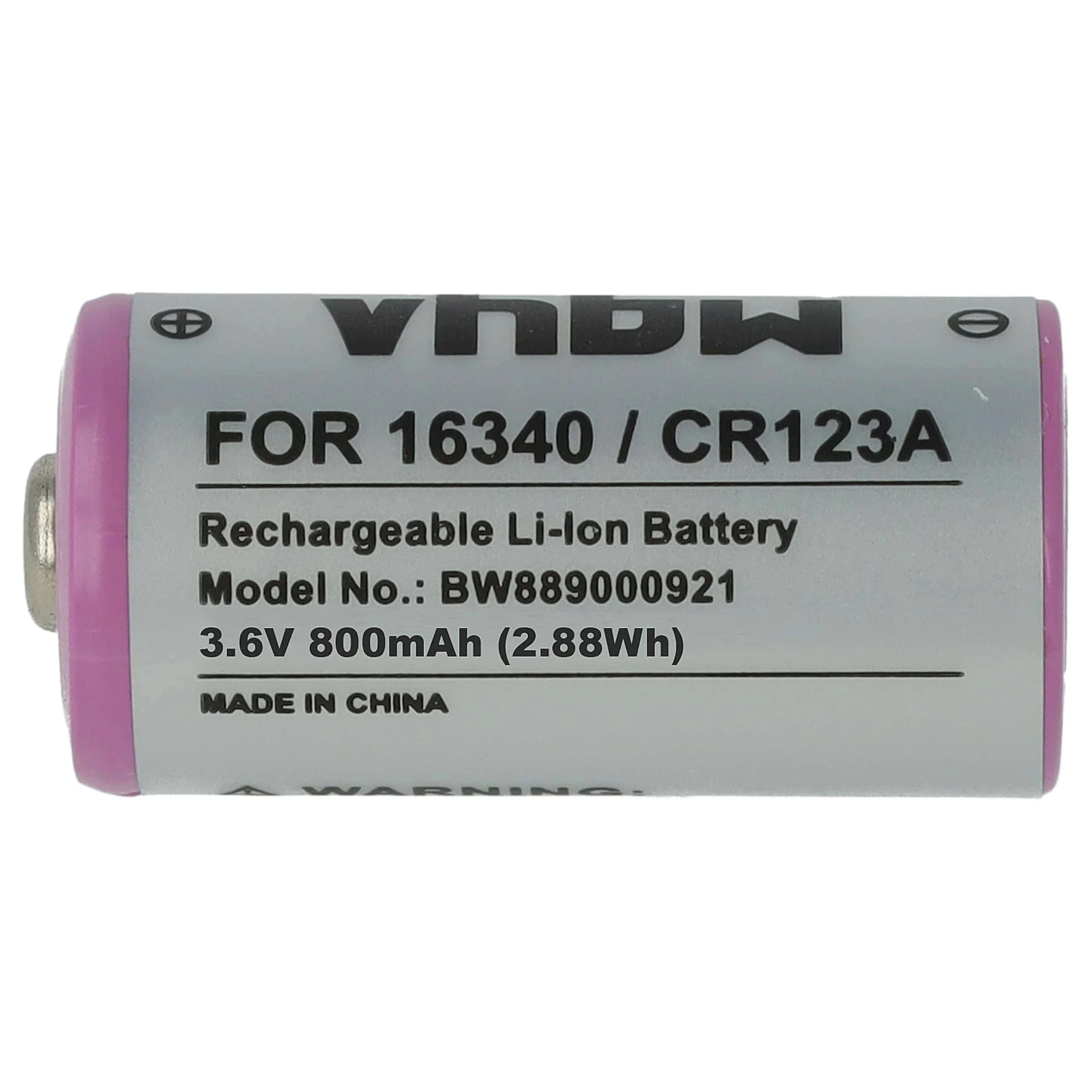 Batterie remplace 16340, DL123A, CR123R, CR17335, EL123AP, CR17345, CR123A - 800mAh 3,6V Li-ion, 1x cellules