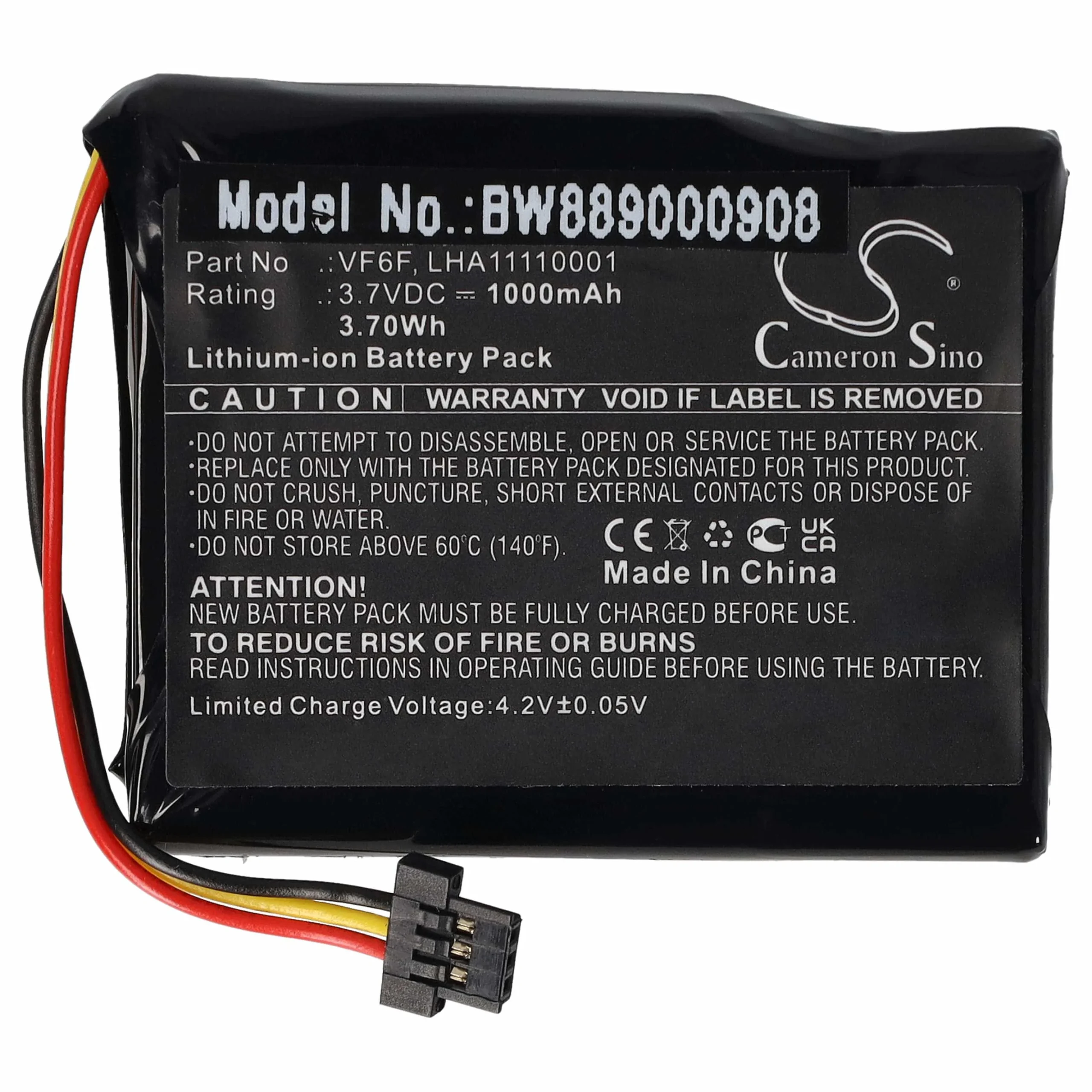 Batterie remplace TomTom LHA11110001, VF6F pour navigation GPS TomTom - 1000mAh 3,7V Li-ion