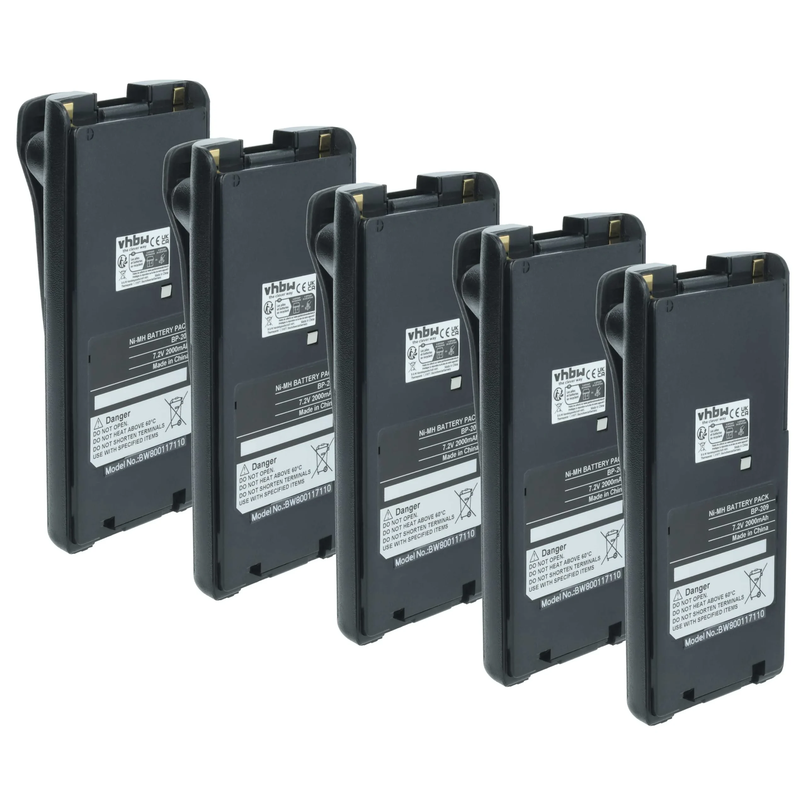 5x Batteries remplace Icom BP-210N, BP-210, BP-209N, BP-209 pour radio talkie-walkie Icom- 2000mAh 7,2V NiMH
